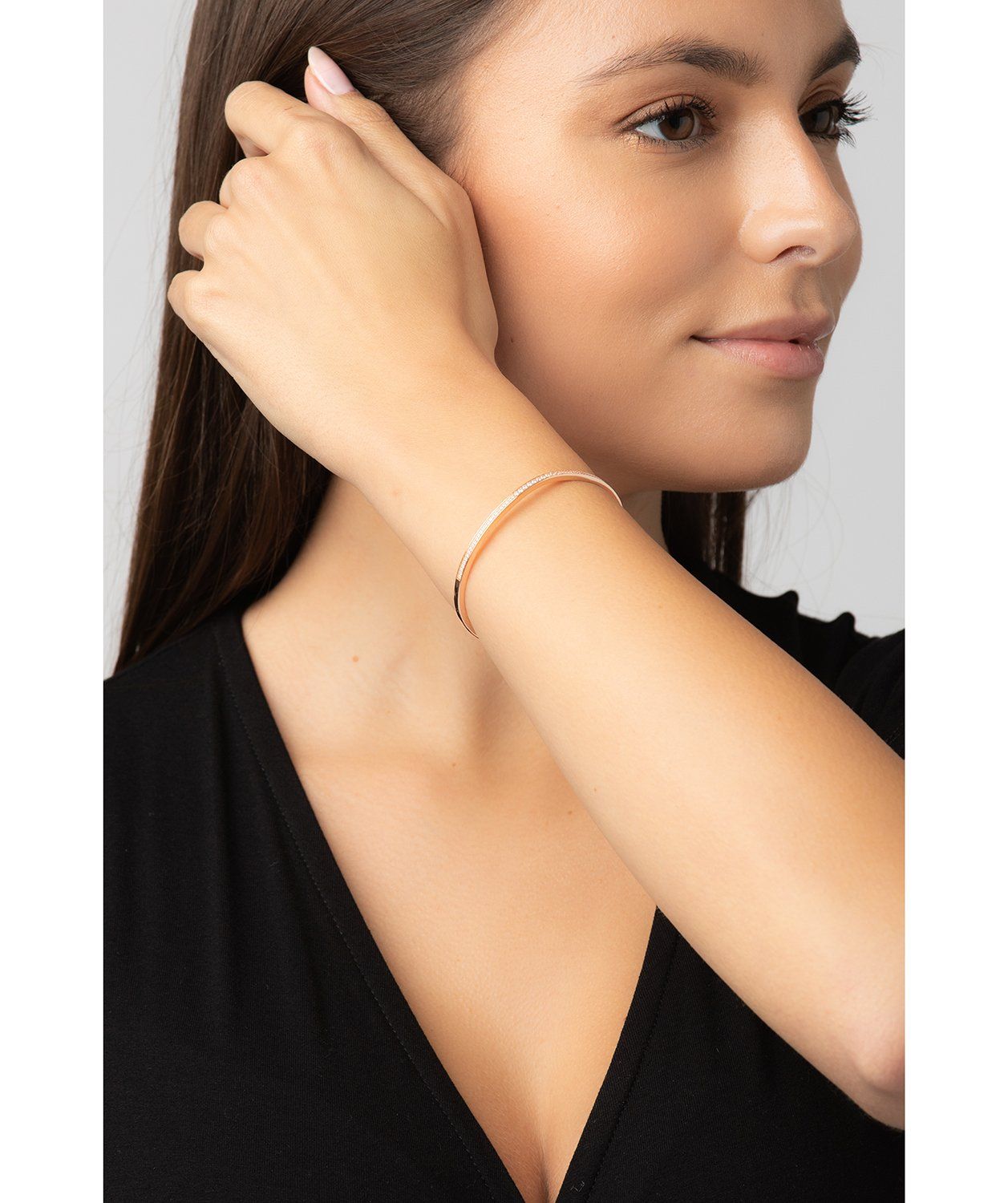 Gift Packaged 'Isla' 18ct Rose Gold Plated Sterling Silver Cubic Zirconia Encrusted Bangle
