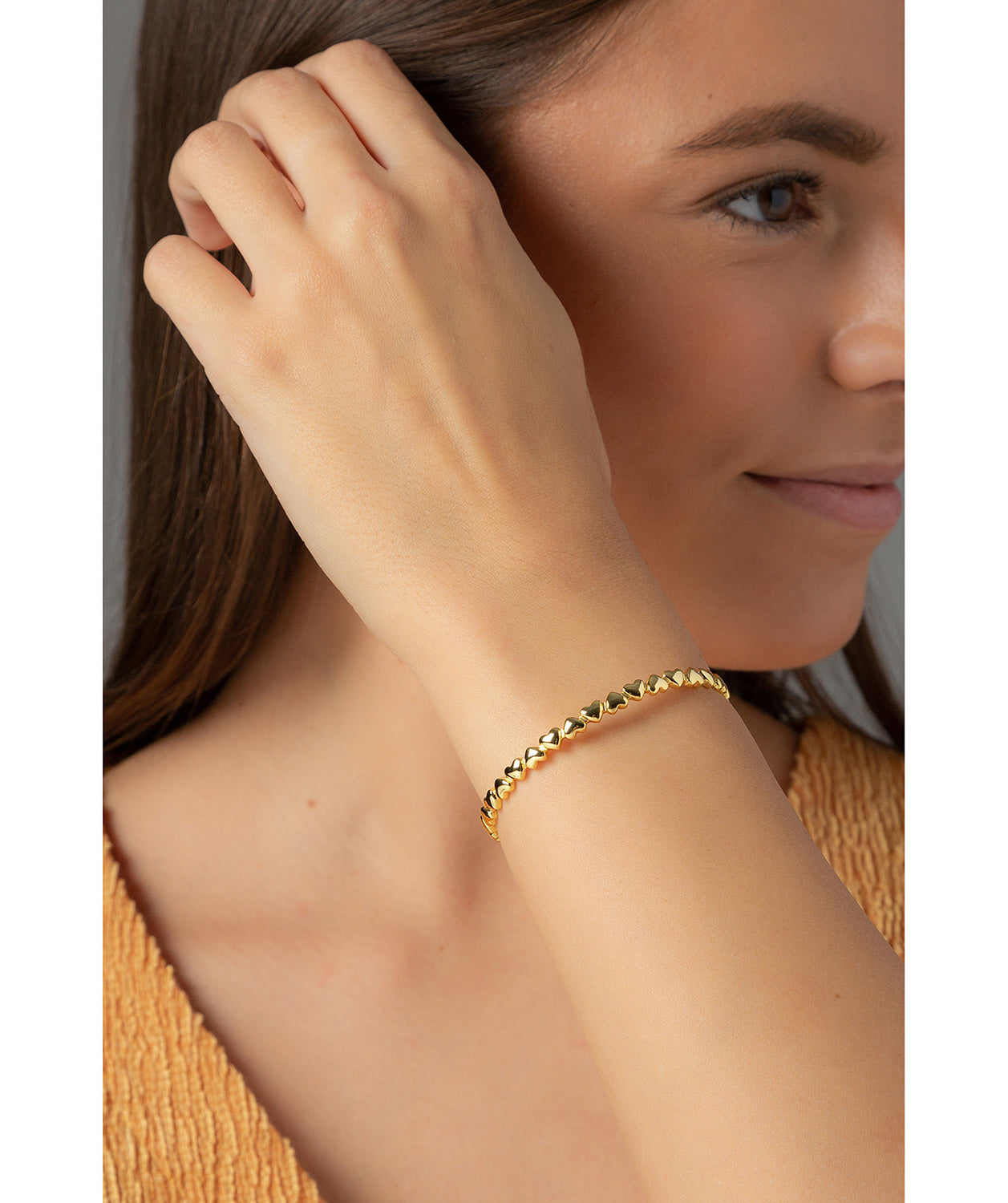 'Bridget' Yellow Gold Plated Sterling Silver Heart Bangle image 2