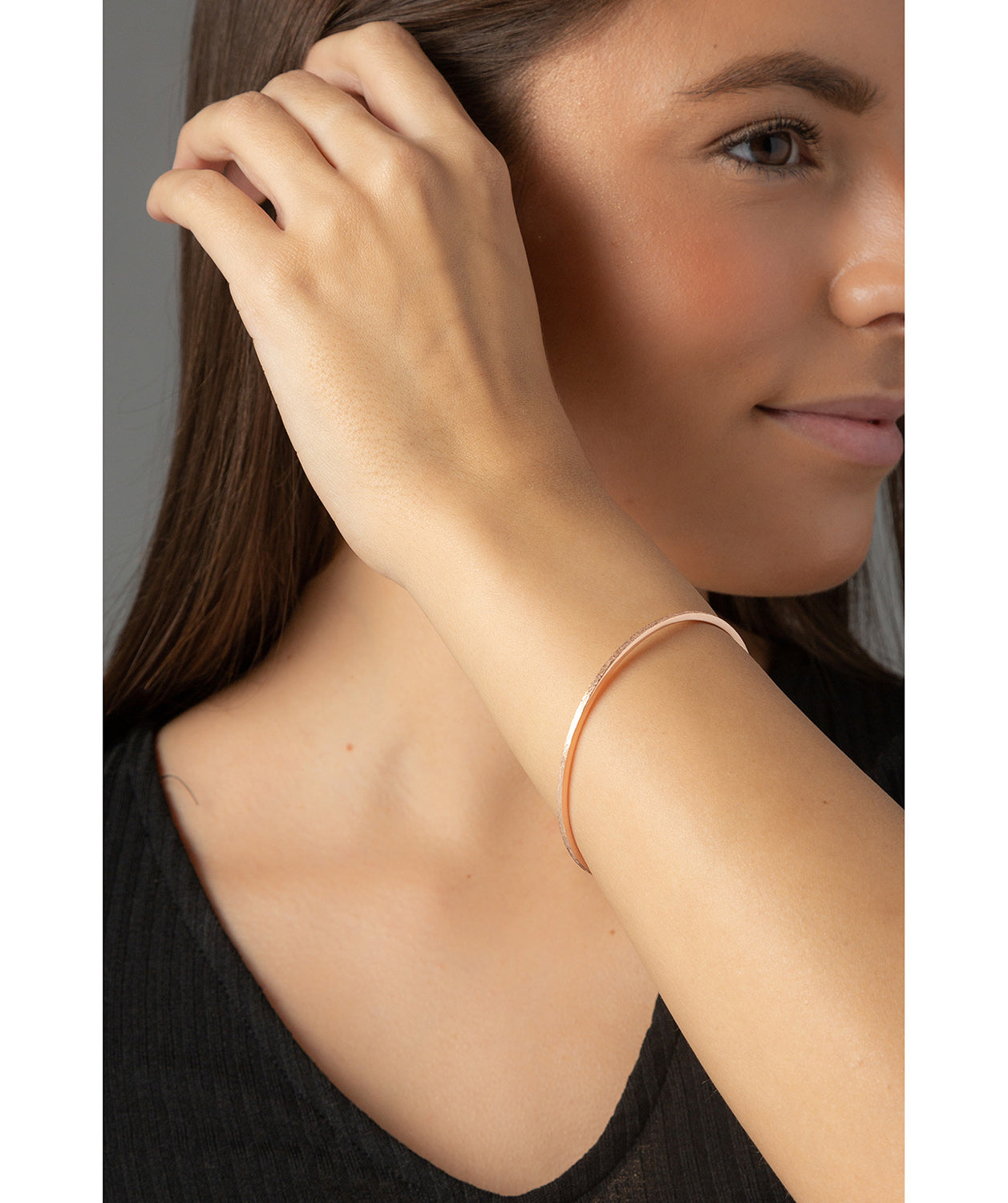 'Antonia' Rose Gold Plated Sterling Silver Brushed Bangle image 2