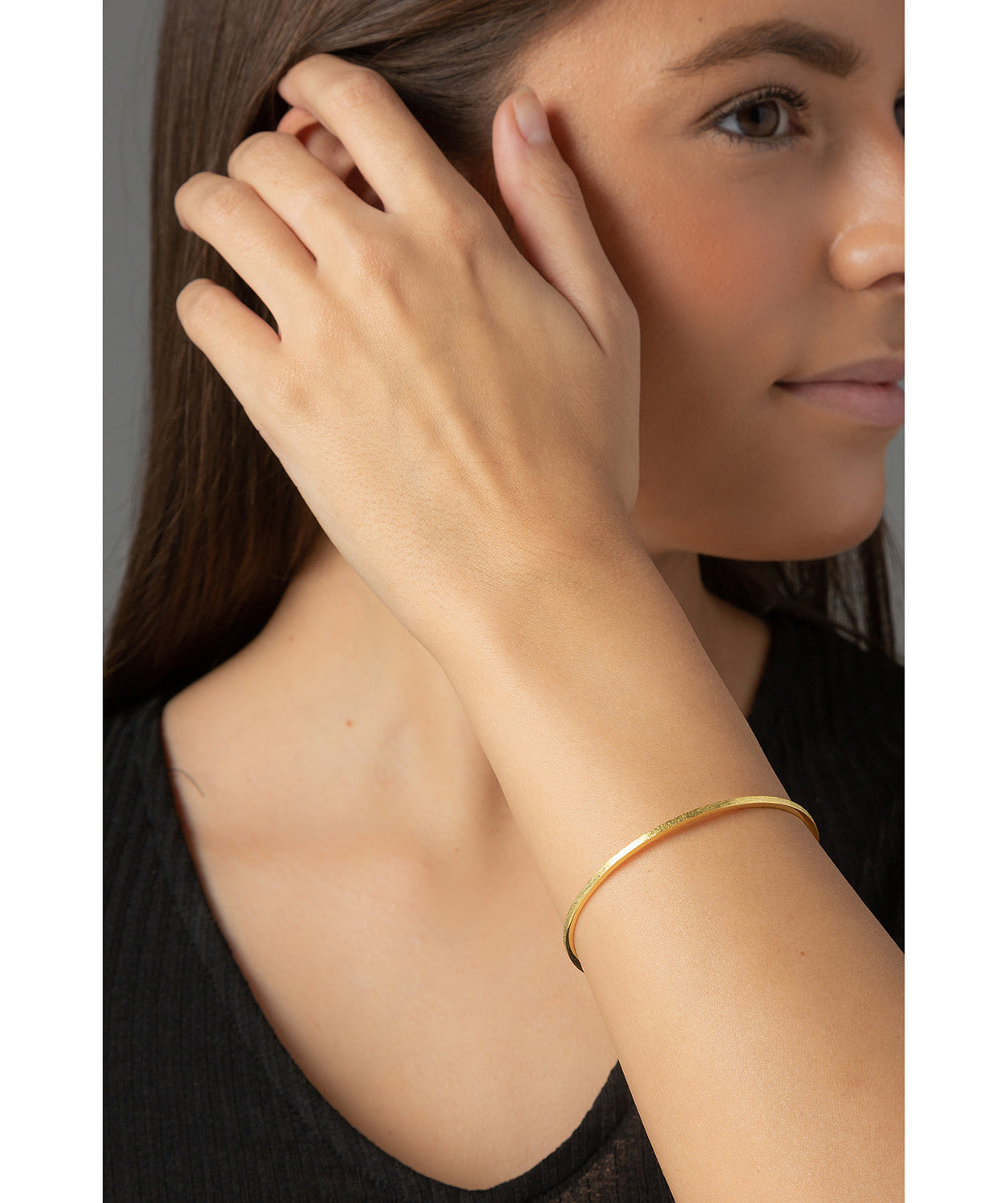 'Antonia' Yellow Gold Plated Sterling Silver Brushed Bangle image 2