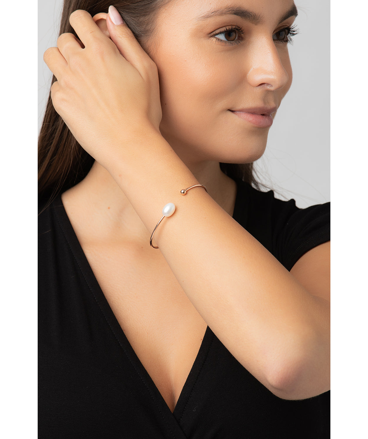 Gift Packaged 'Cruz' 18ct Rose Gold Plated Sterling Silver Freshwater Pearl Dainty Bangle
