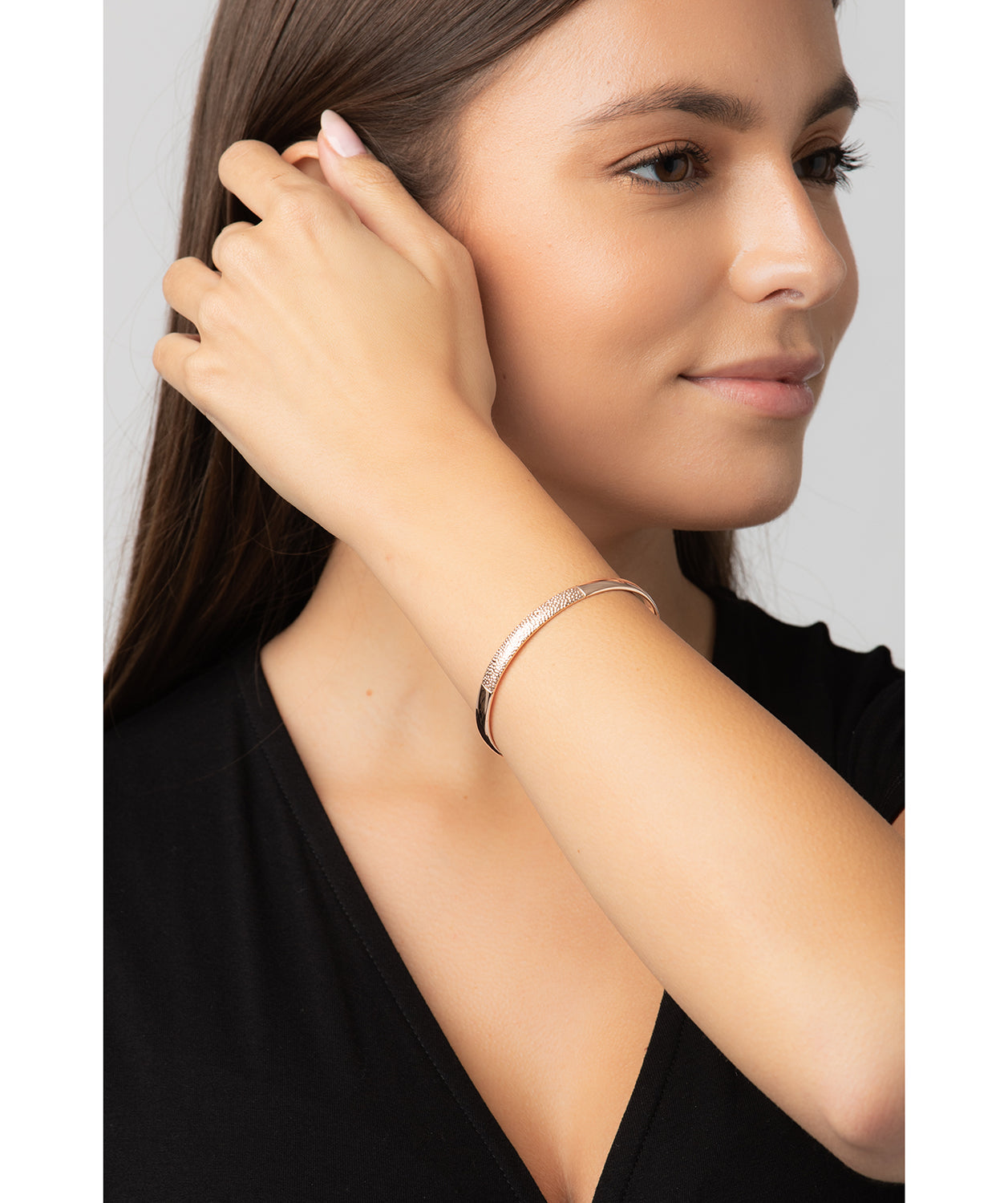 Gift Packaged 'Xenia' 18ct Rose Gold Plated Sterling Silver Textured Bangle