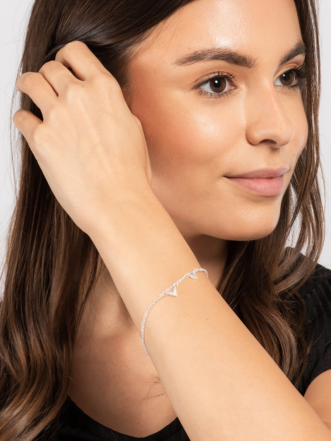 Gift Packaged 'Chloe' 925 Silver Double Chain Heart Bracelet