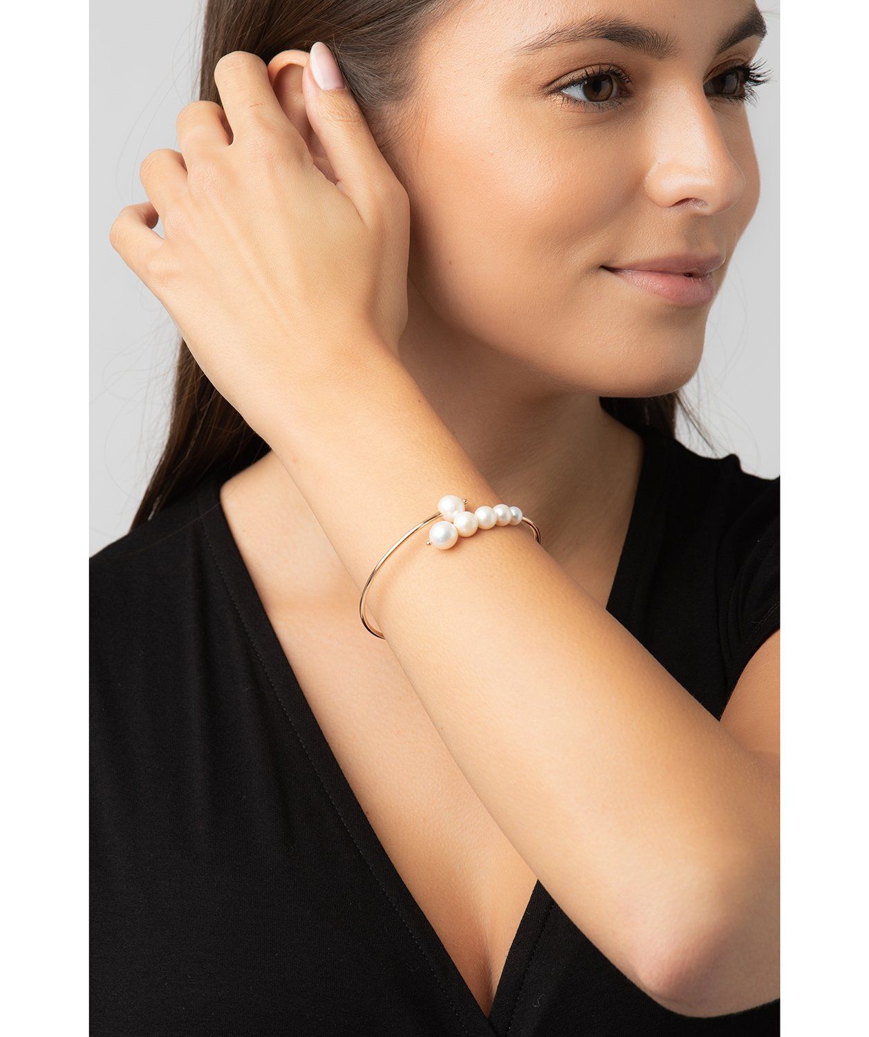 Gift Packaged 'Trina' 18ct Rose Gold Plated Sterling Silver Freshwater Pearl Cluster Bangle