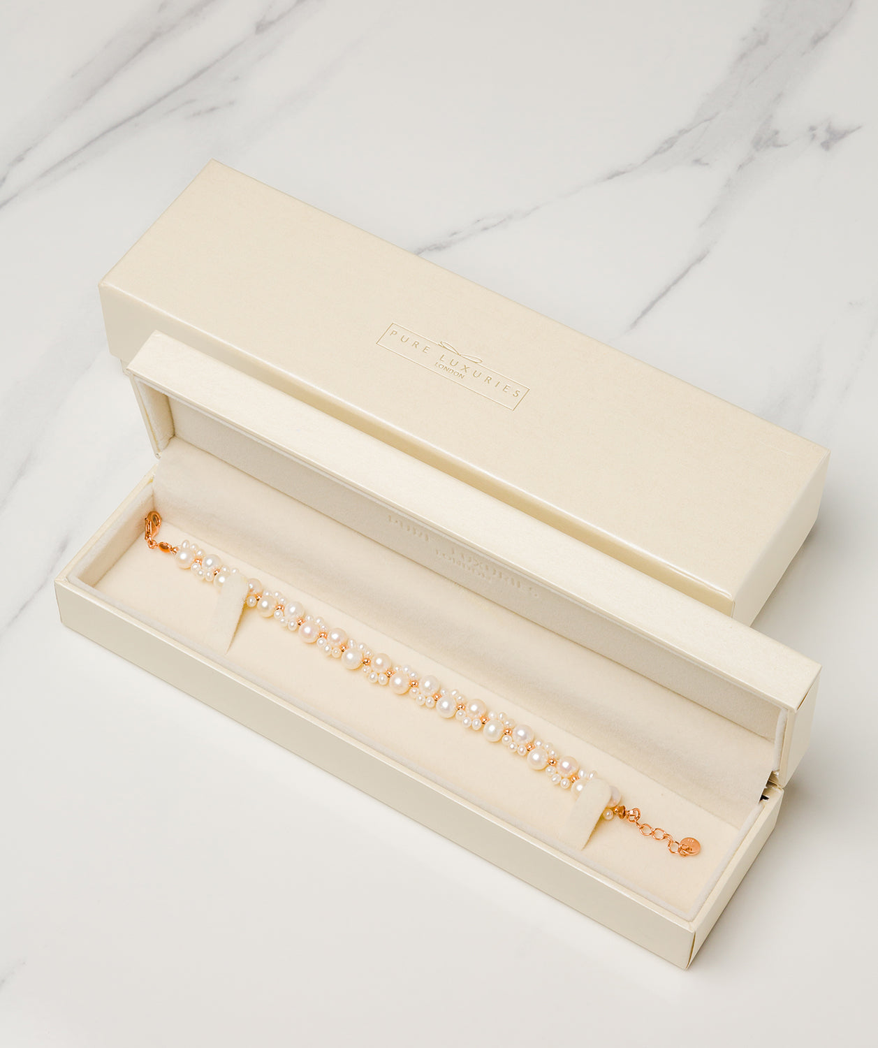 Gift Packaged 'Frances' 18ct Rose Gold Plated Sterling Silver Freshwater Pearl Cluster Bracelet