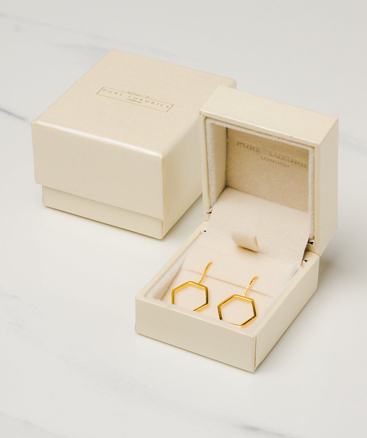 Gift Packaged 'Drancy' 18ct Yellow Gold Plated Sterling Silver Hexagon Drop Earrings