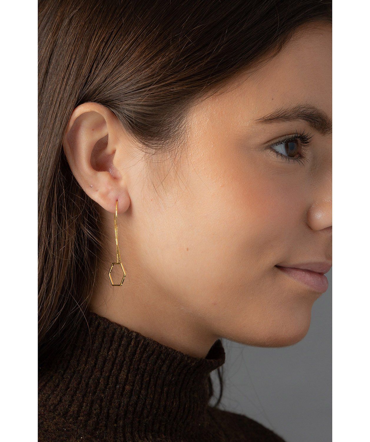 Gift Packaged 'Drancy' 18ct Yellow Gold Plated Sterling Silver Hexagon Drop Earrings