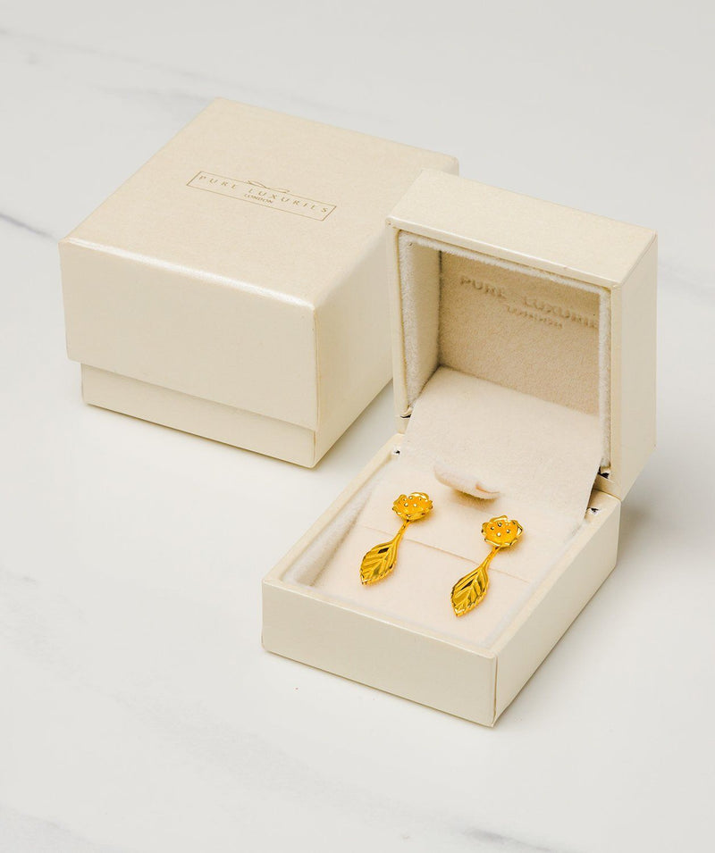 Gift Packaged 'Blossom' 18ct Yellow Gold Plated Sterling Silver Flower Drop Earring