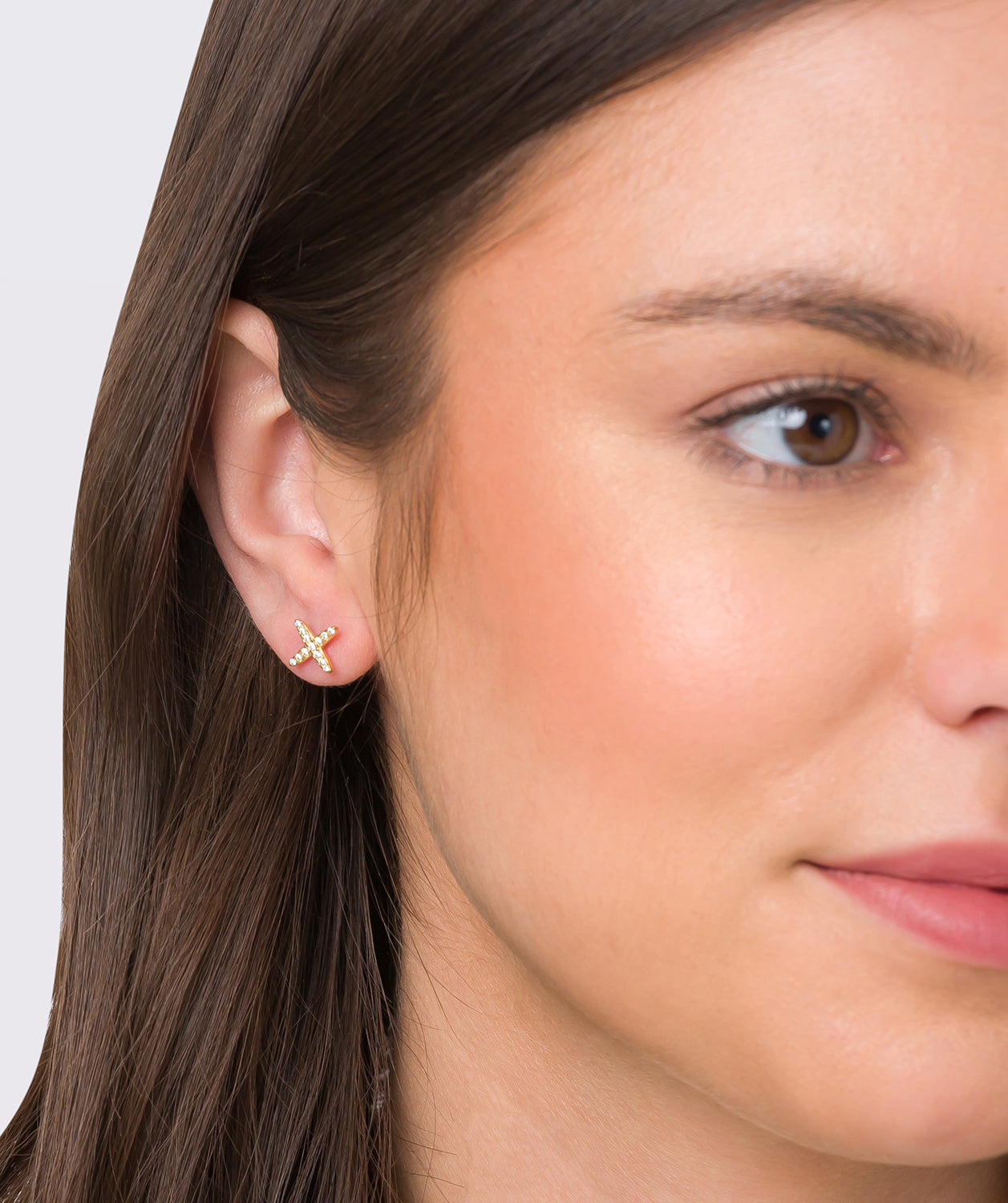 Gift Packaged 'Kirstine' 18ct Yellow Gold Plated Sterling Silver Cubic Zirconia Cross Stud Earrings