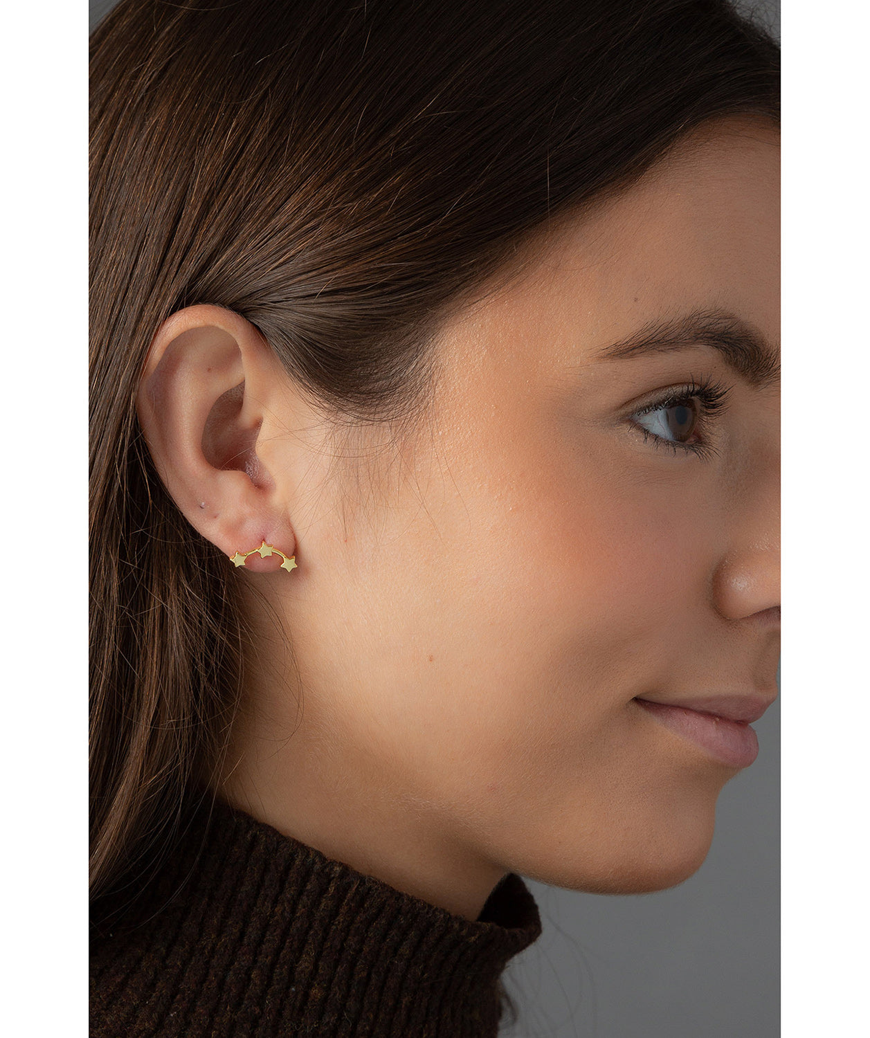 'Meriall' Gold Plated Sterling Silver Trio of Stars Earrings image 2