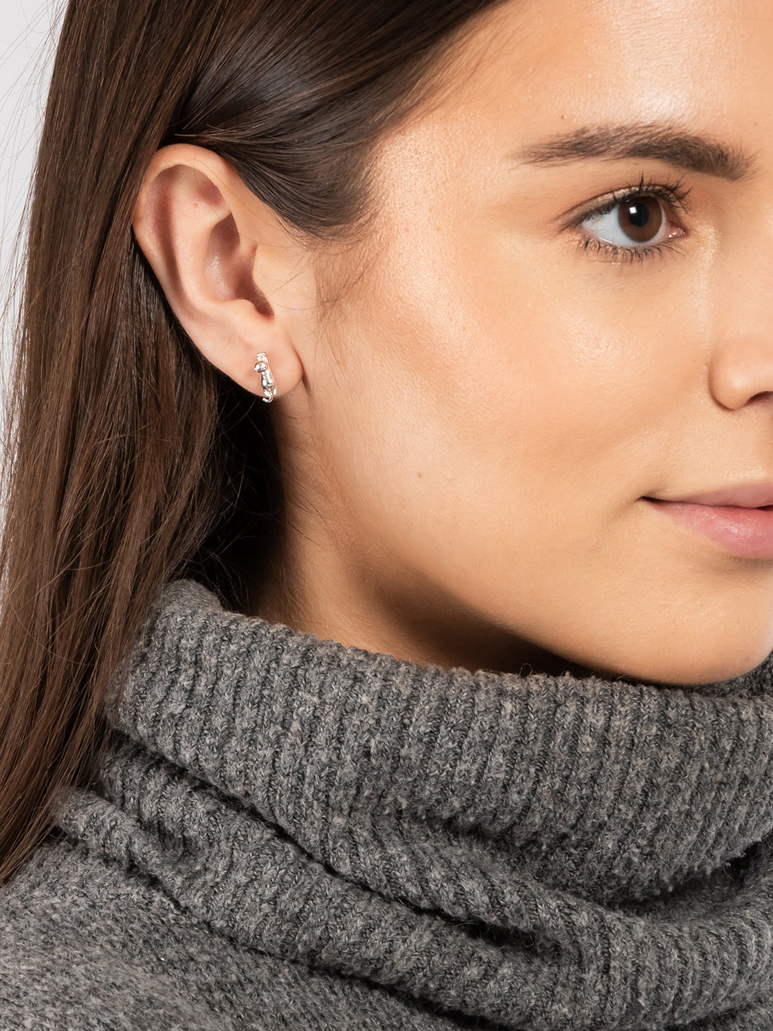 Gift Packaged 'Makeba' 925 Silver Cat Stud Earrings
