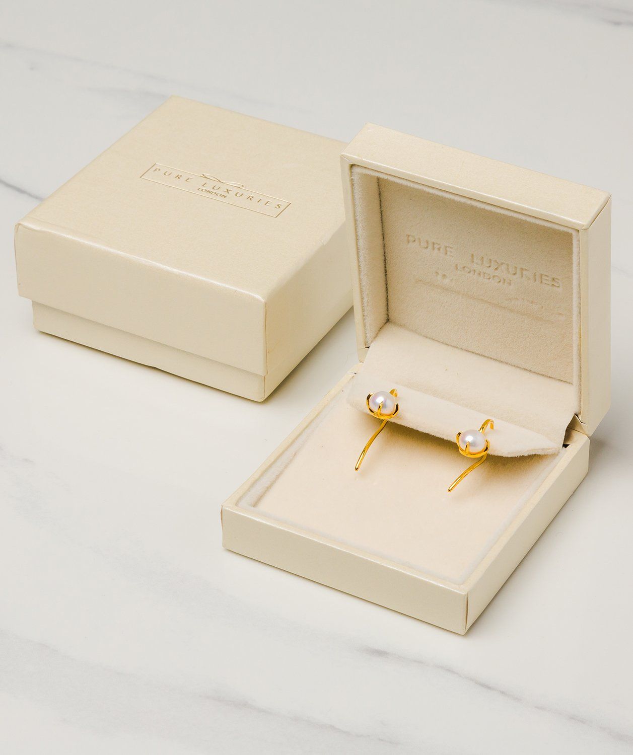 Gift Packaged 'Troyes' 18ct Yellow Gold Plated Sterling Silver and Pearl Drop Down Earrings