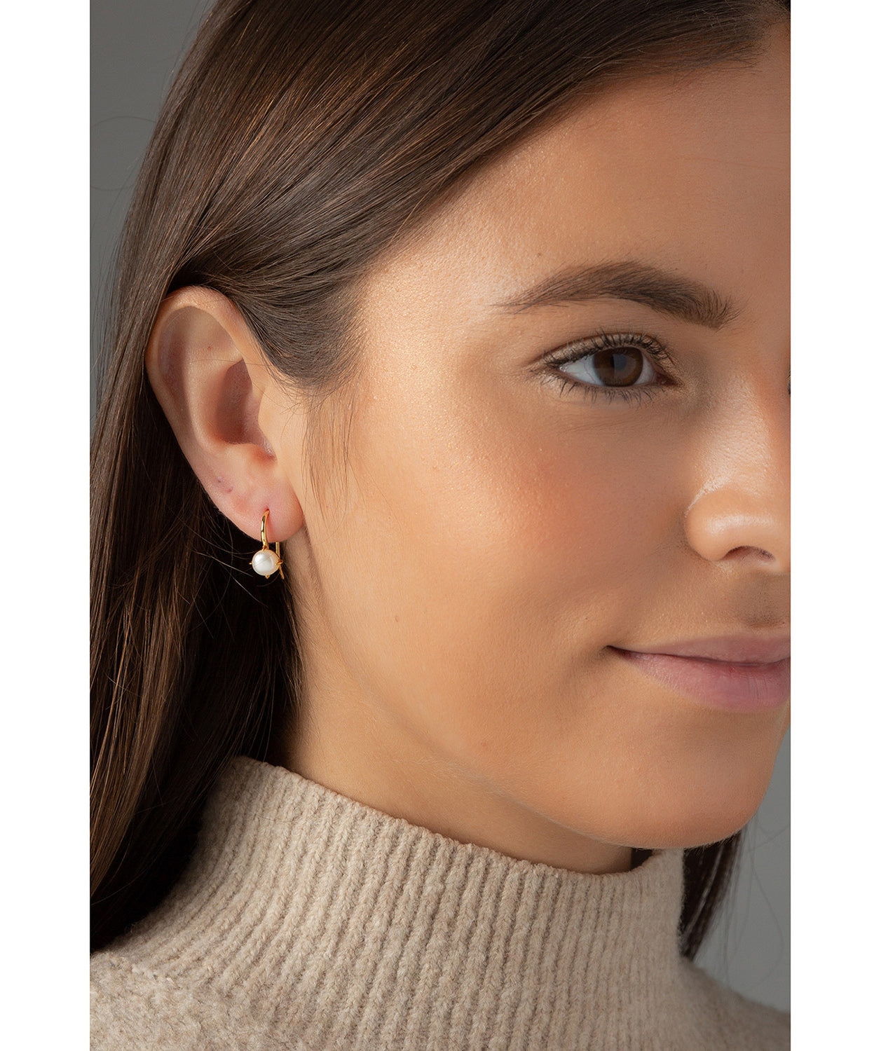 'Troyes' Yellow Gold Plated Sterling Silver and Pearl Drop Down Earrings image 2