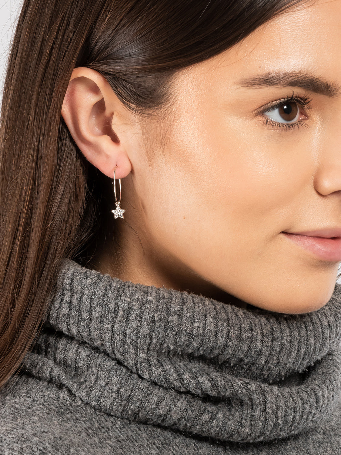 Gift Packaged 'Cherry' 925 Silver & Cubic Zirconia Star Hoop Earrings