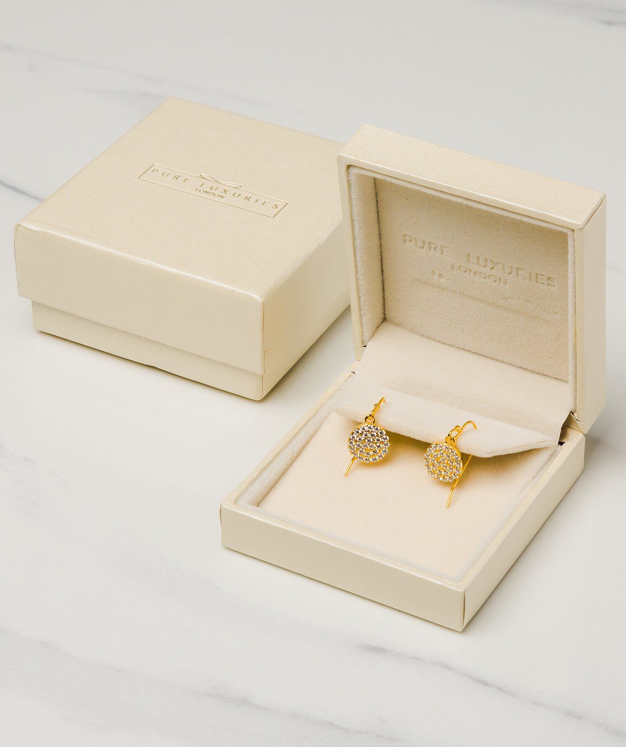Gift Packaged 'Fenella' 18ct Yellow Gold Plated Sterling Silver Cubic Zirconia Sparkle Disc Earrings