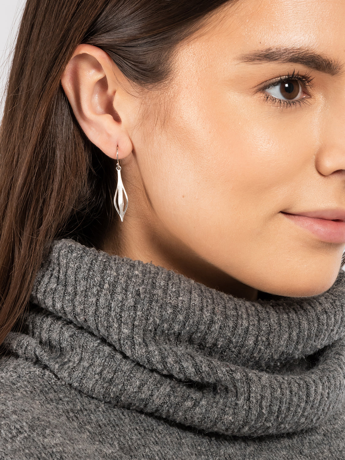 Gift Packaged 'Jodie' Brushed 925 Silver Caged Drop Earrings