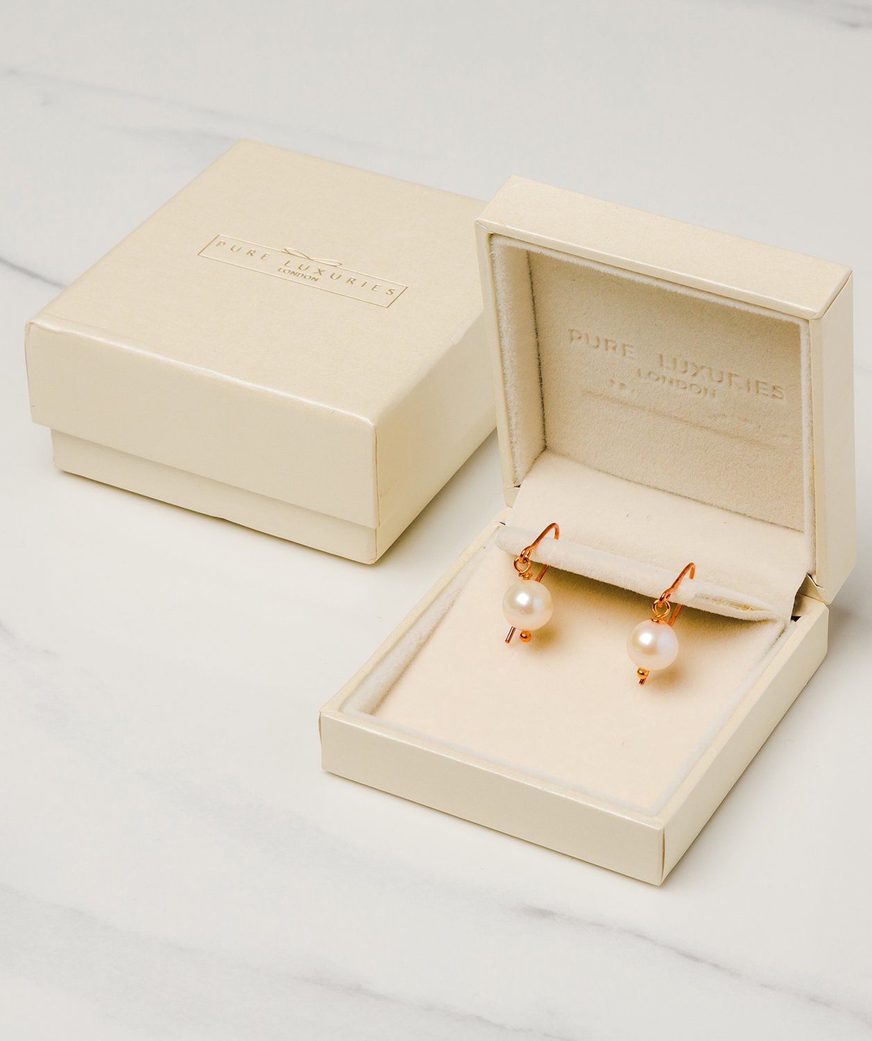Gift Packaged 'Mendes' 18ct Rose Gold Plated Sterling Silver Classic Freshwater Pearl Drop Earrings