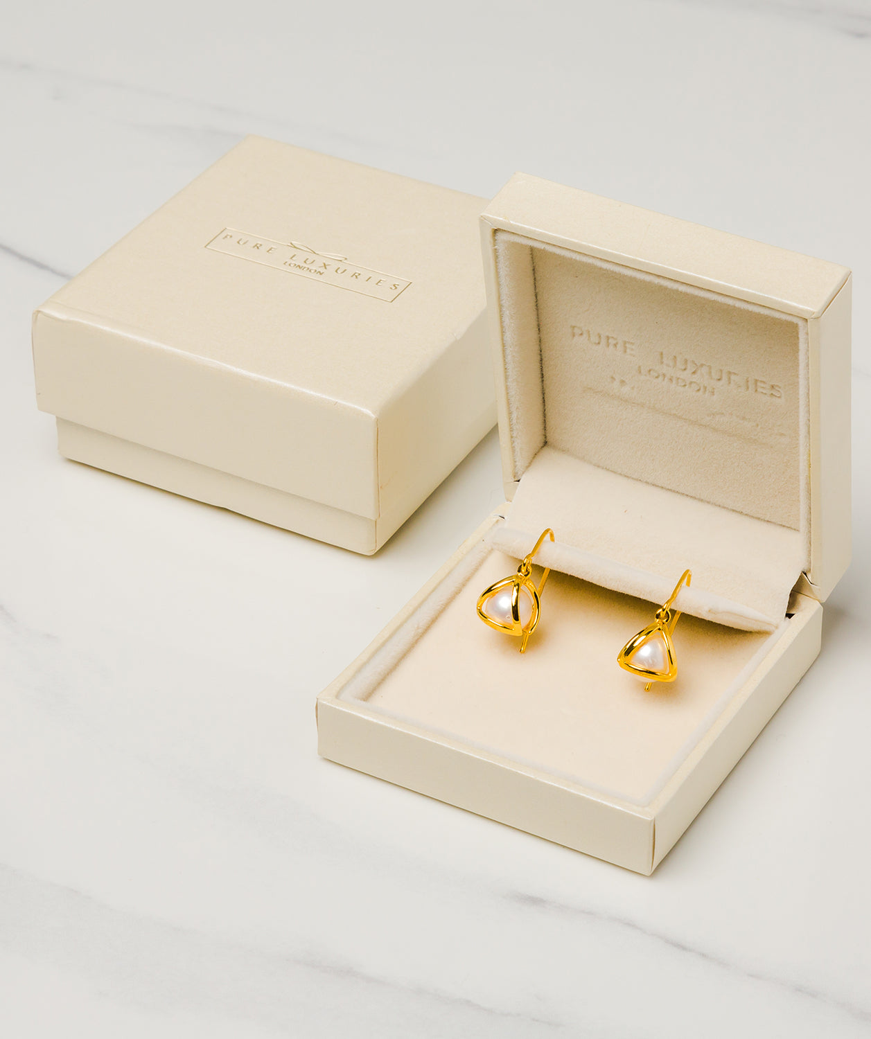 Gift Packaged 'Sandra' 18ct Yellow Gold Plated Sterling Silver Caged Freshwater Pearl Earrings