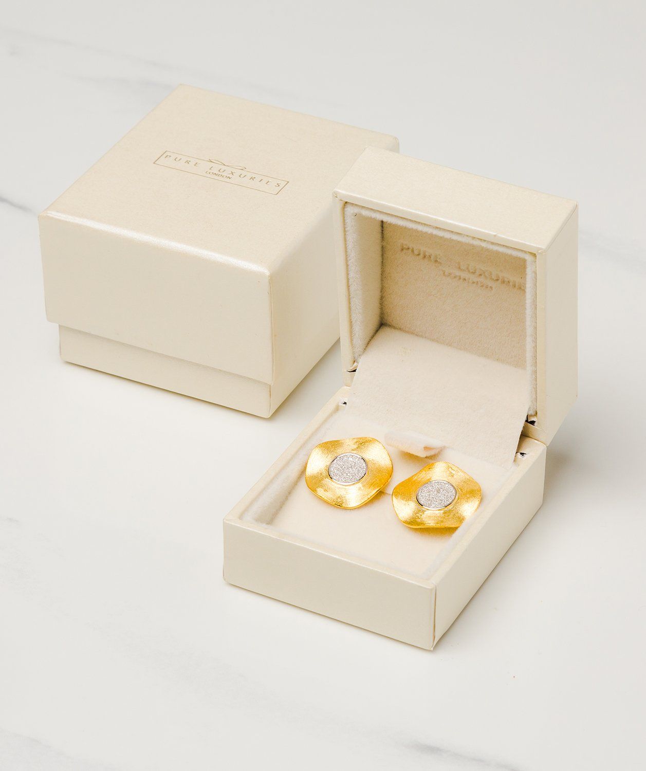 Gift Packaged 'Angela' Brushed 18ct Yellow Gold Plated Sterling Silver Circular Earrings