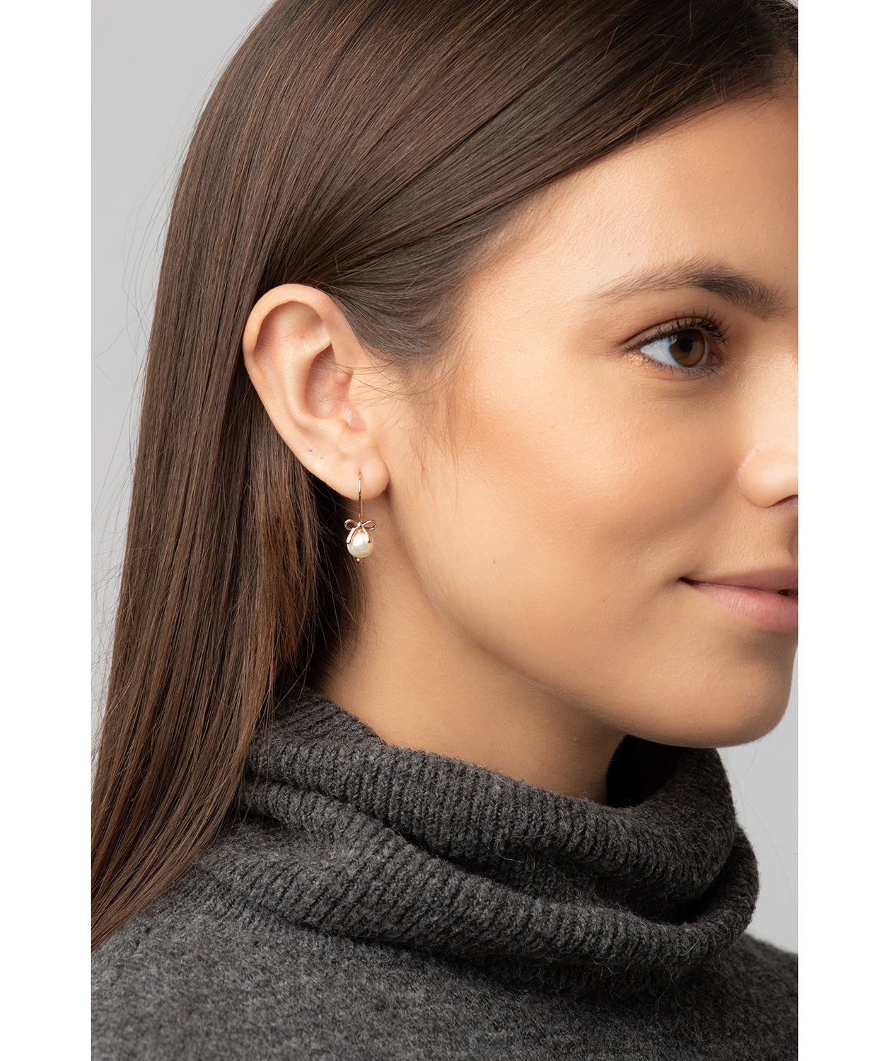 Gift Packaged 'Gertrude' 18ct Rose Gold Plated Sterling Silver Bow Freshwater Pearl Earrings