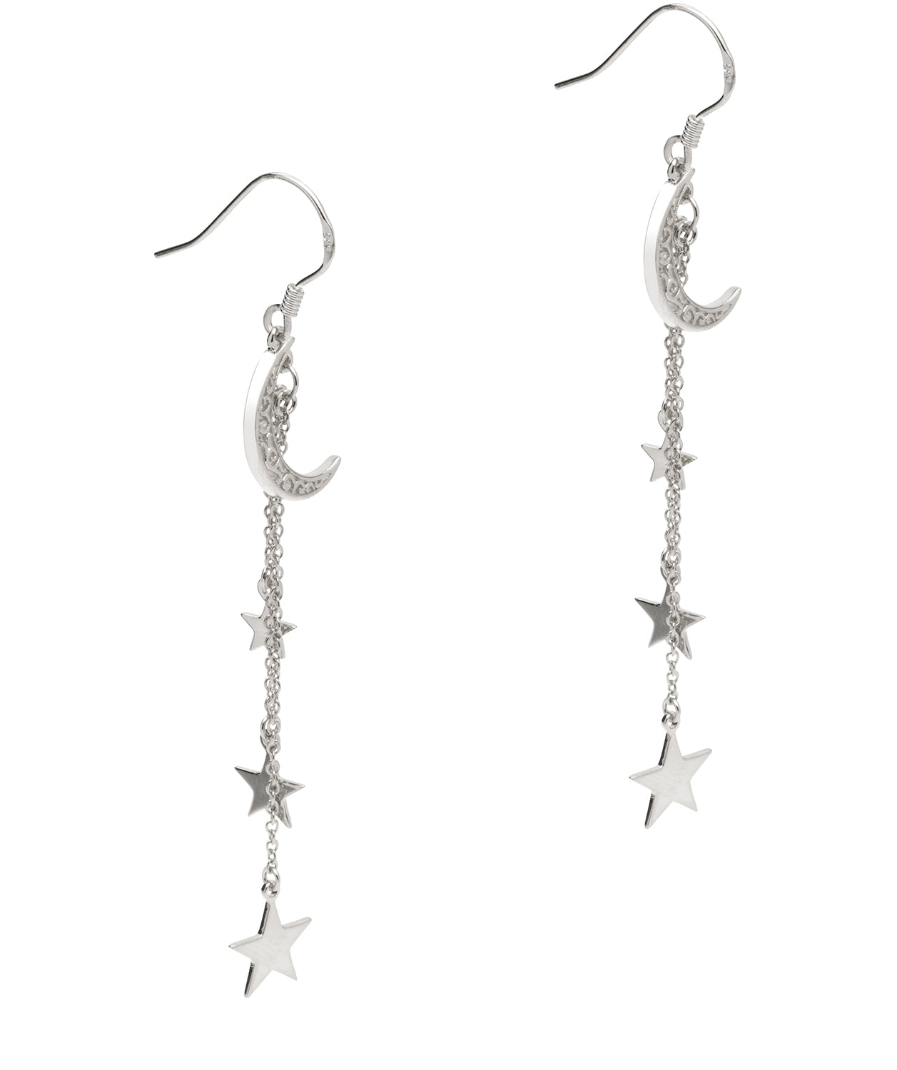 Gift Packaged 'Helaine' 925 Silver Stars & Crescent Moon Drop Earrings