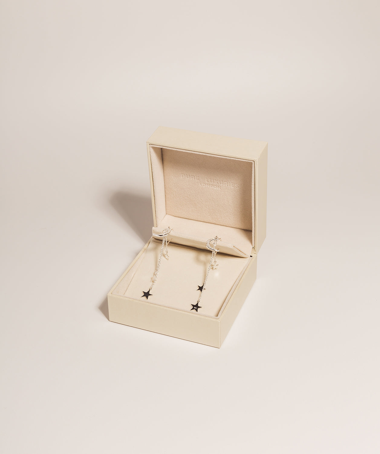 Gift Packaged 'Helaine' 925 Silver Stars & Crescent Moon Drop Earrings