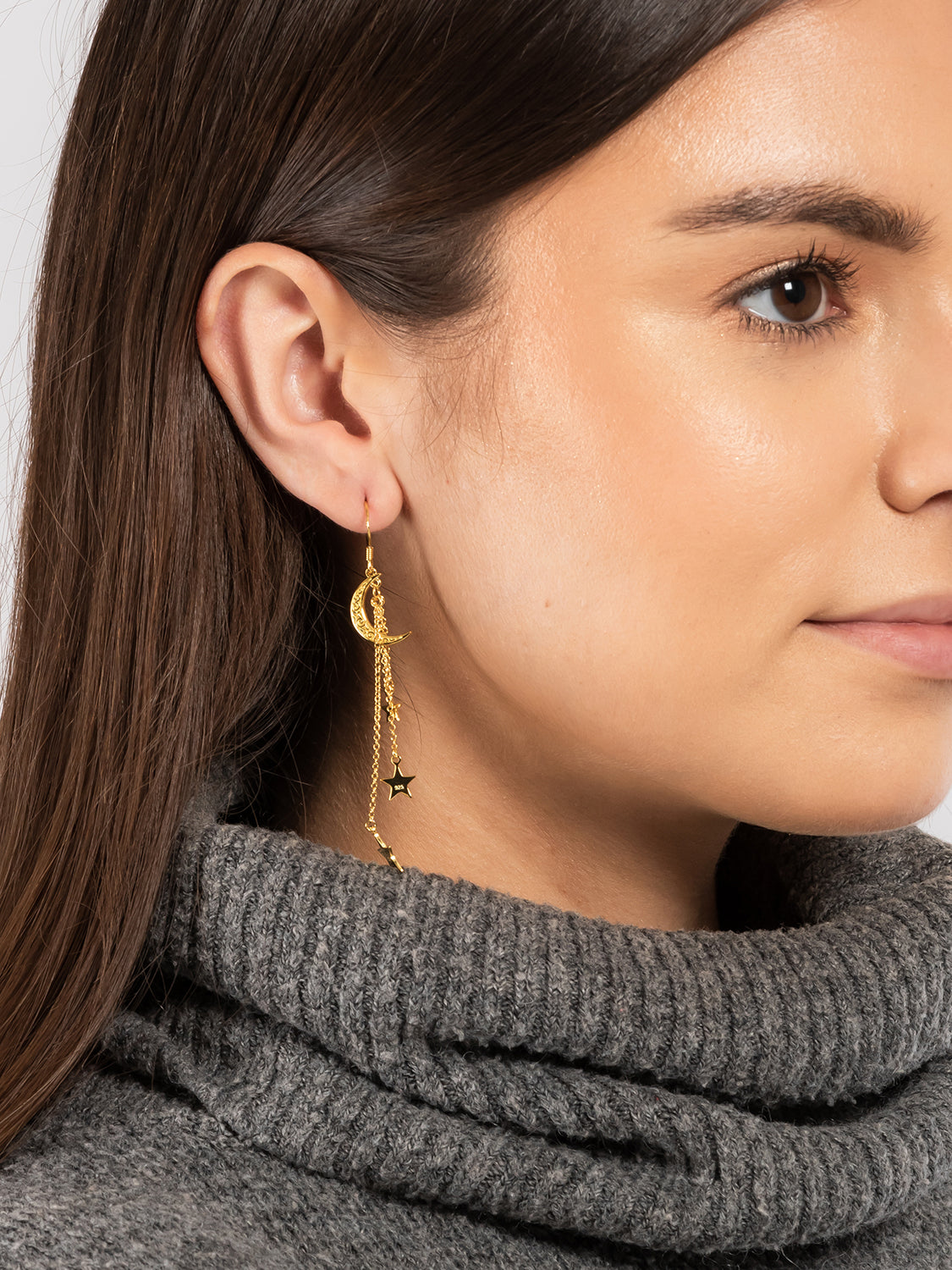 Gift Packaged 'Helaine' 18ct Yellow Gold Plated 925 Silver Stars & Crescent Moon Drop Earrings