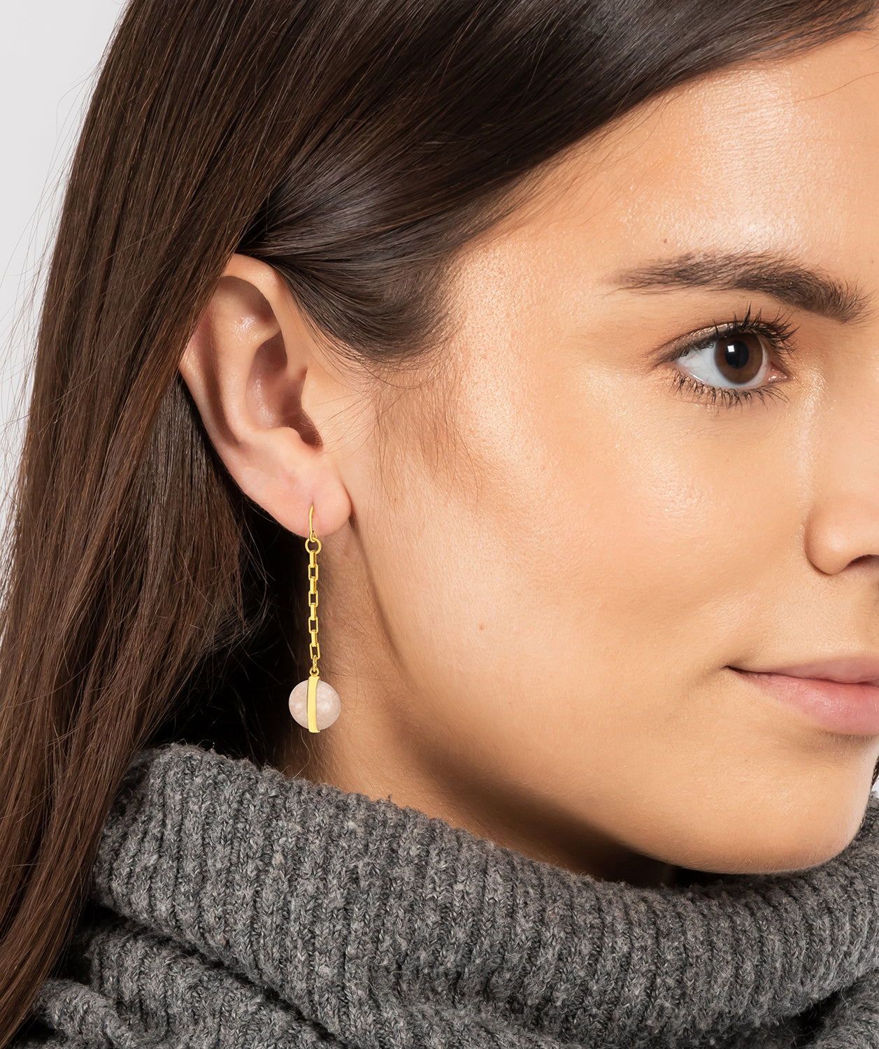 Gift Packaged 'Perdita' 18ct Yellow Gold Plated 925 Silver & Cream Gemstone Drop Earrings