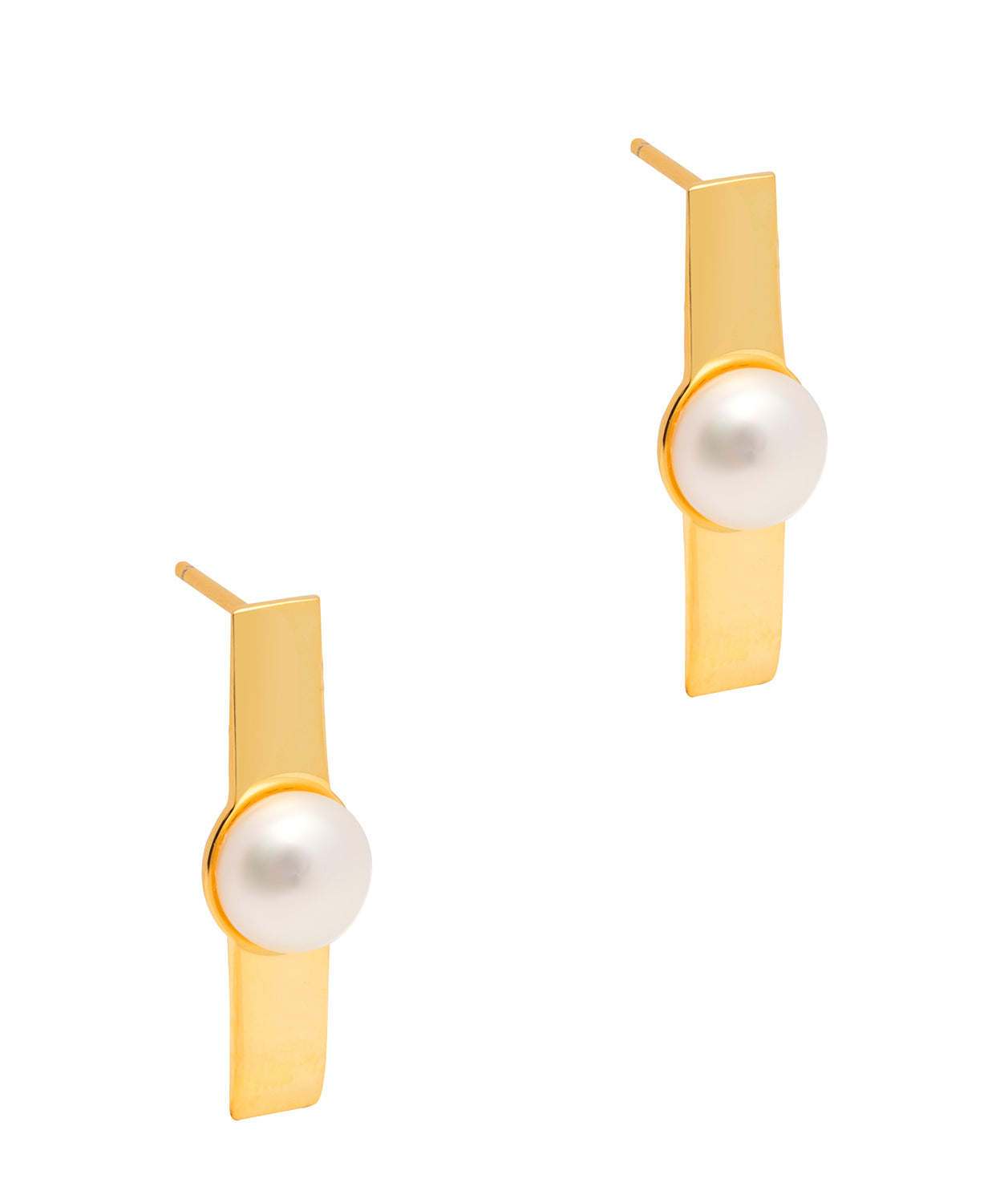 Gift Packaged 'Kitty' 18ct Yellow Gold Plated 925 Silver Linear Bar & Freshwater Pearl Earrings