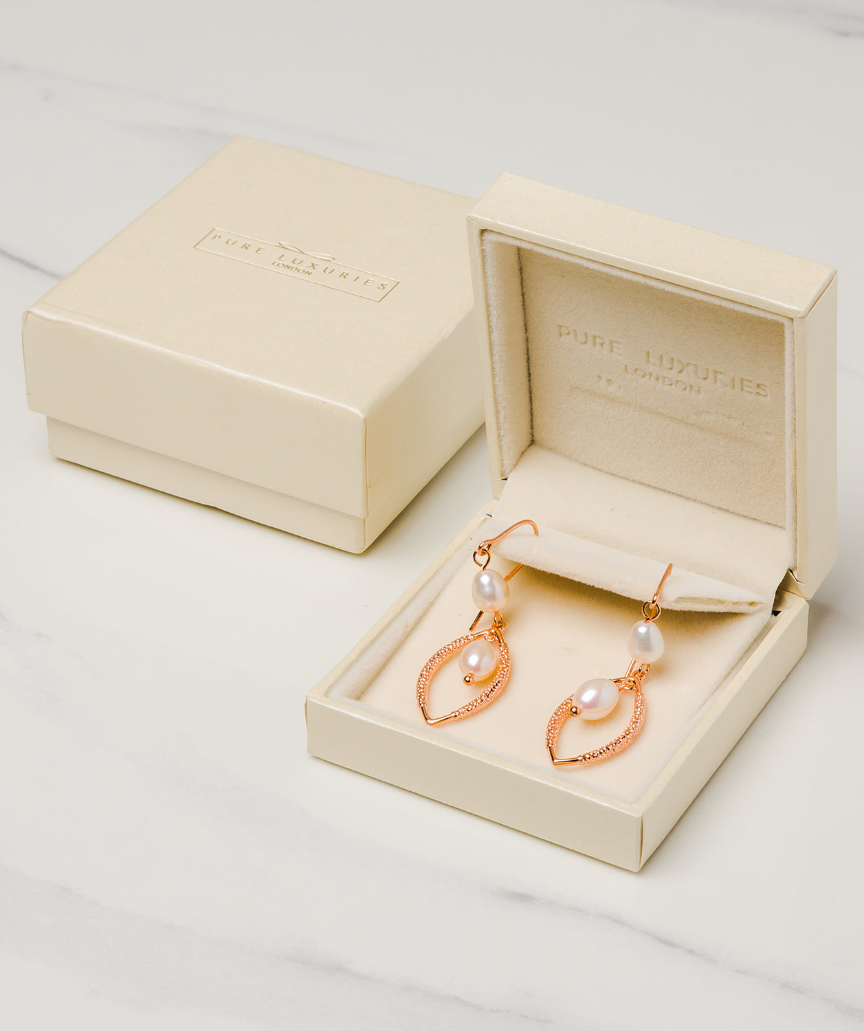 Gift Packaged 'Florence' 18ct Rose Gold Plated Sterling Silver Freshwater Pearl Teardrop Earrings