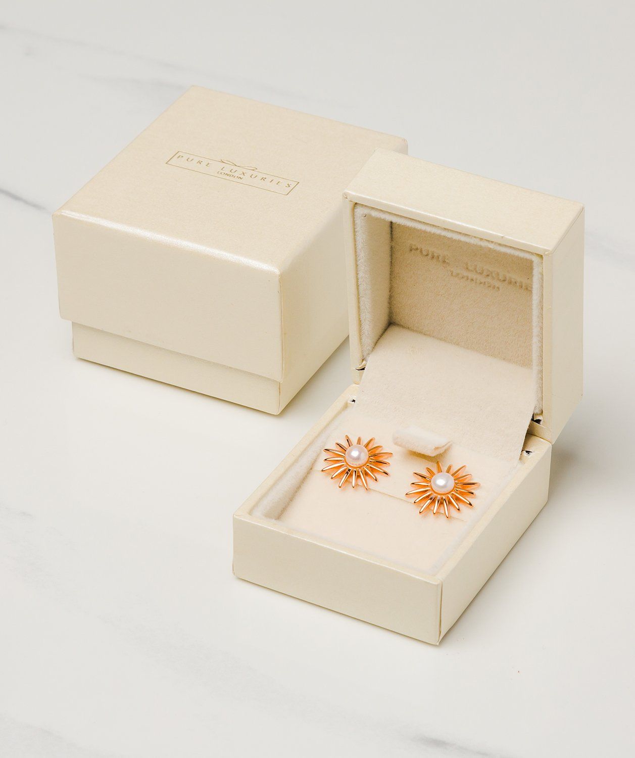 Gift Packaged 'Valerie' 18ct Rose Gold Plated Sterling Silver Freshwater Pearl Sunburst Earrings