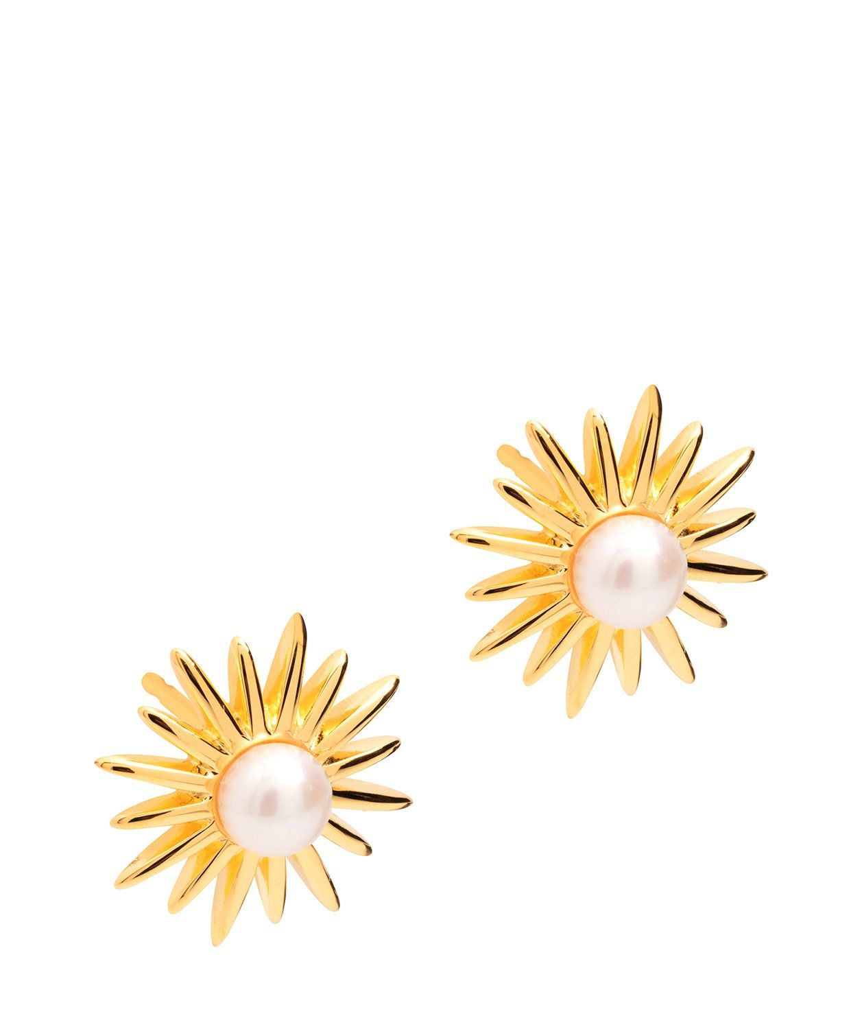 Gift Packaged 'Valerie' 18ct Yellow Gold Plated Sterling Silver Freshwater Pearl Sunburst Earrings