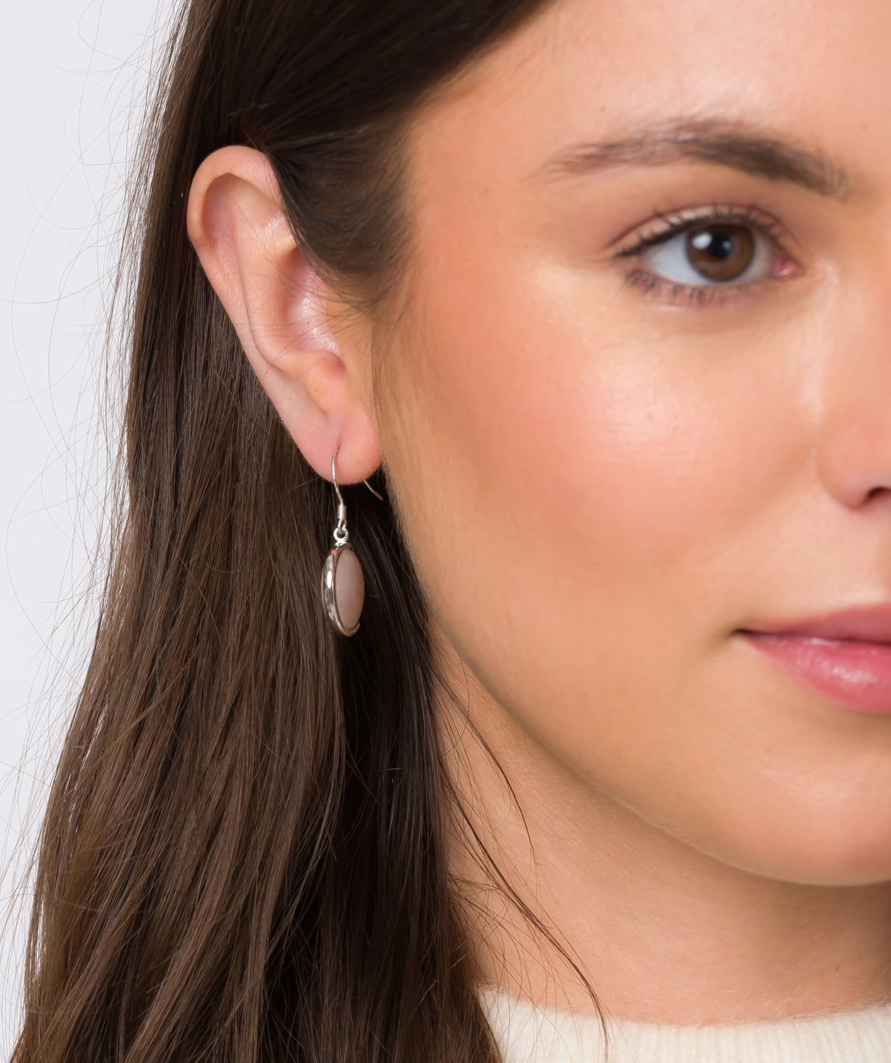 Gift Packaged 'Mattea' 925 Silver & Cream Gemstone Drop Earrings