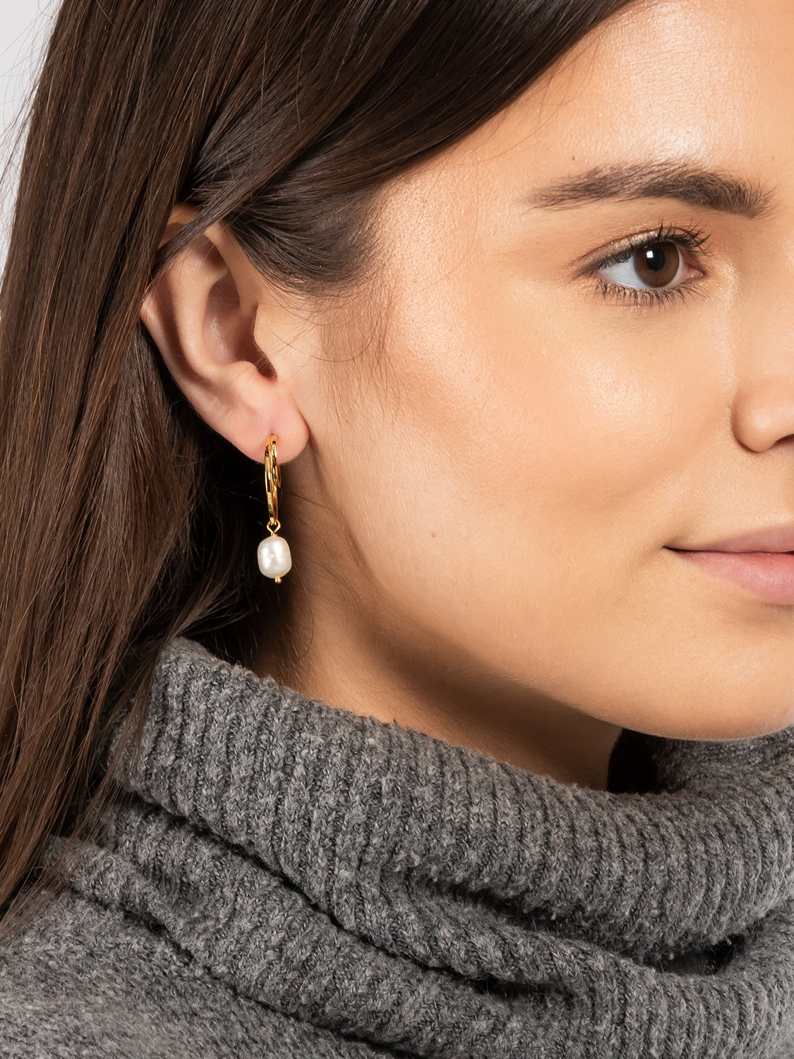 Gift Packaged 'Bridget' 18ct Yellow Gold Plated 925 Silver Crescent Moon & Freshwater Pearl Hoop Earrings