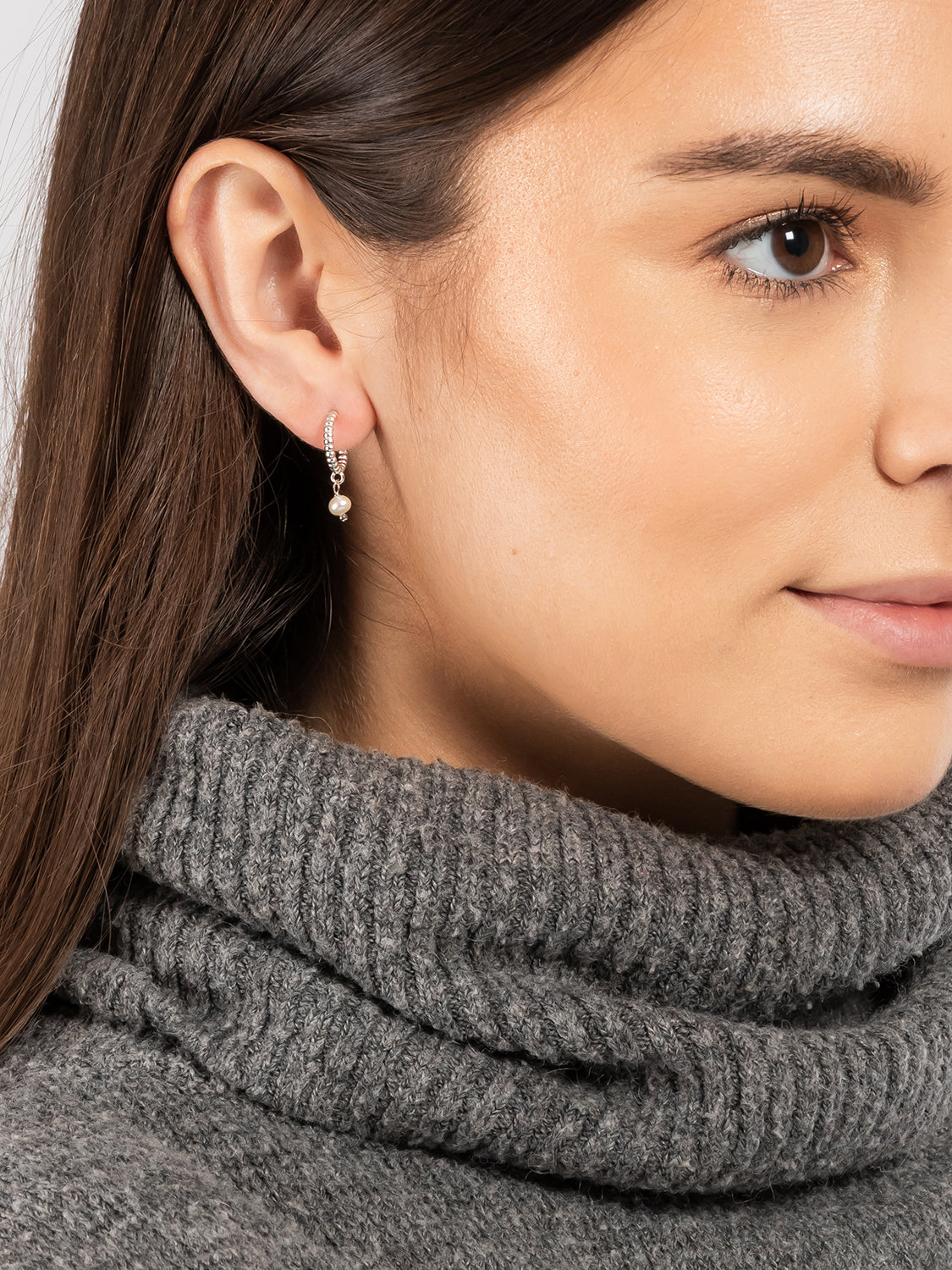 Gift Packaged 'Carmel' 925 Silver & Freshwater Pearl Half Hoop Earrings