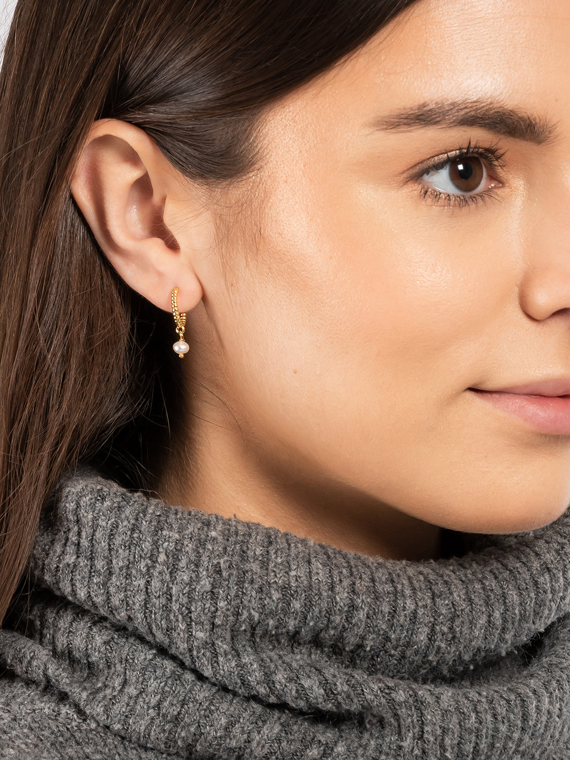 Gift Packaged 'Carmel' 18ct Yellow Gold Plated 925 Silver & Freshwater Pearl Half Hoop Earrings