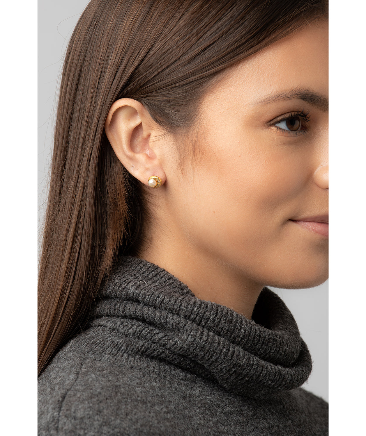 Gift Packaged 'Carlotta' 18ct Yellow Gold Plated Sterling Silver Freshwater Pearl and Cubic Zirconia Stud Earrings