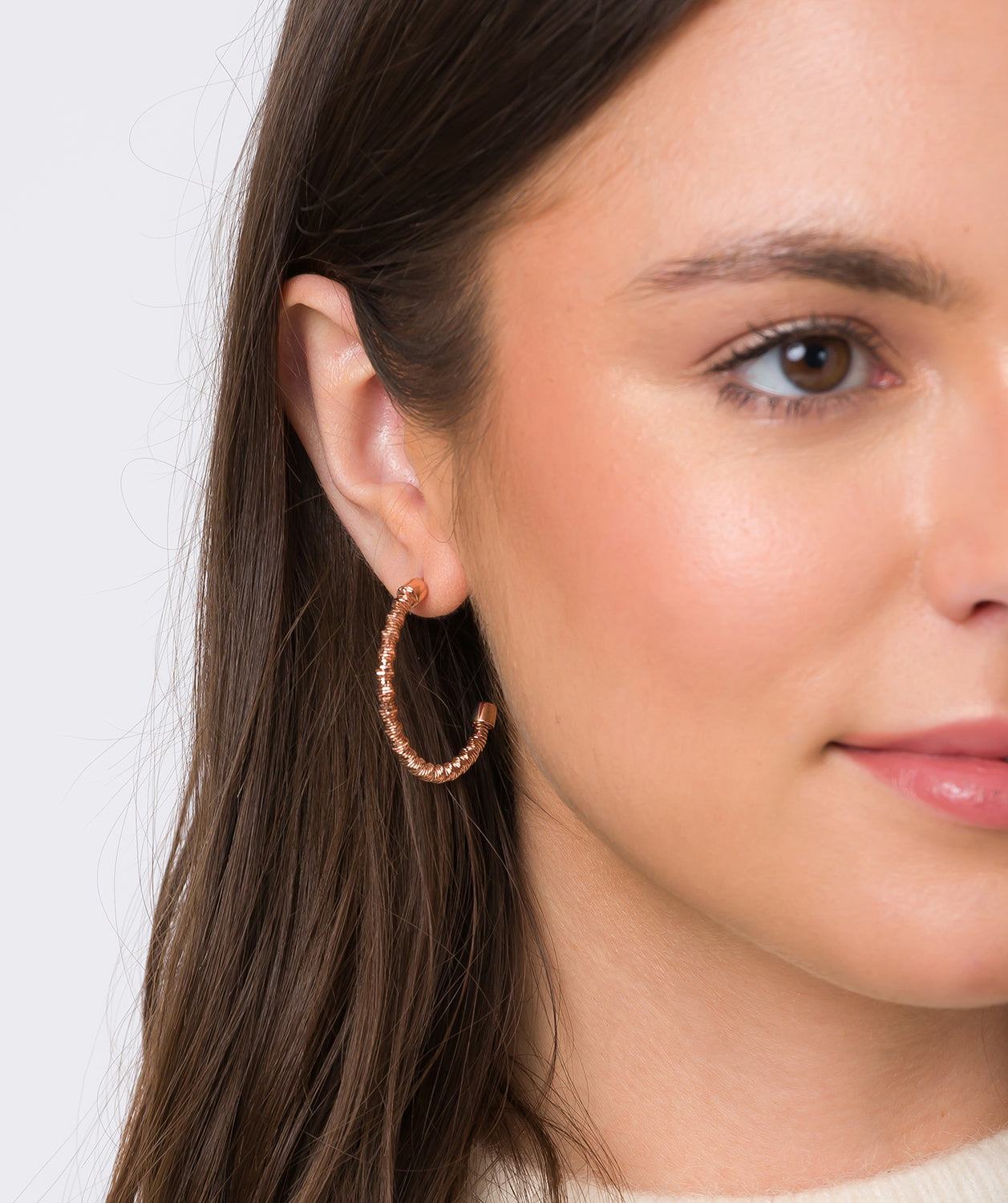 Gift Packaged 'Zofia' 18ct Rose Gold Plated Sterling Silver Twist Half Hoop Earrings