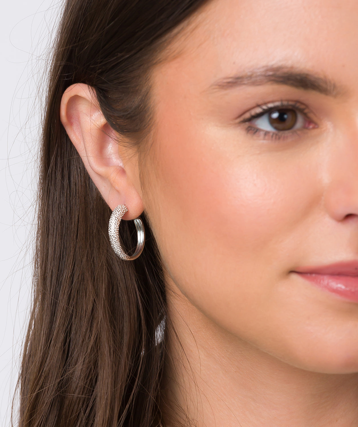 Gift Packaged 'Karena' Sterling Silver Textured Hoop Earrings
