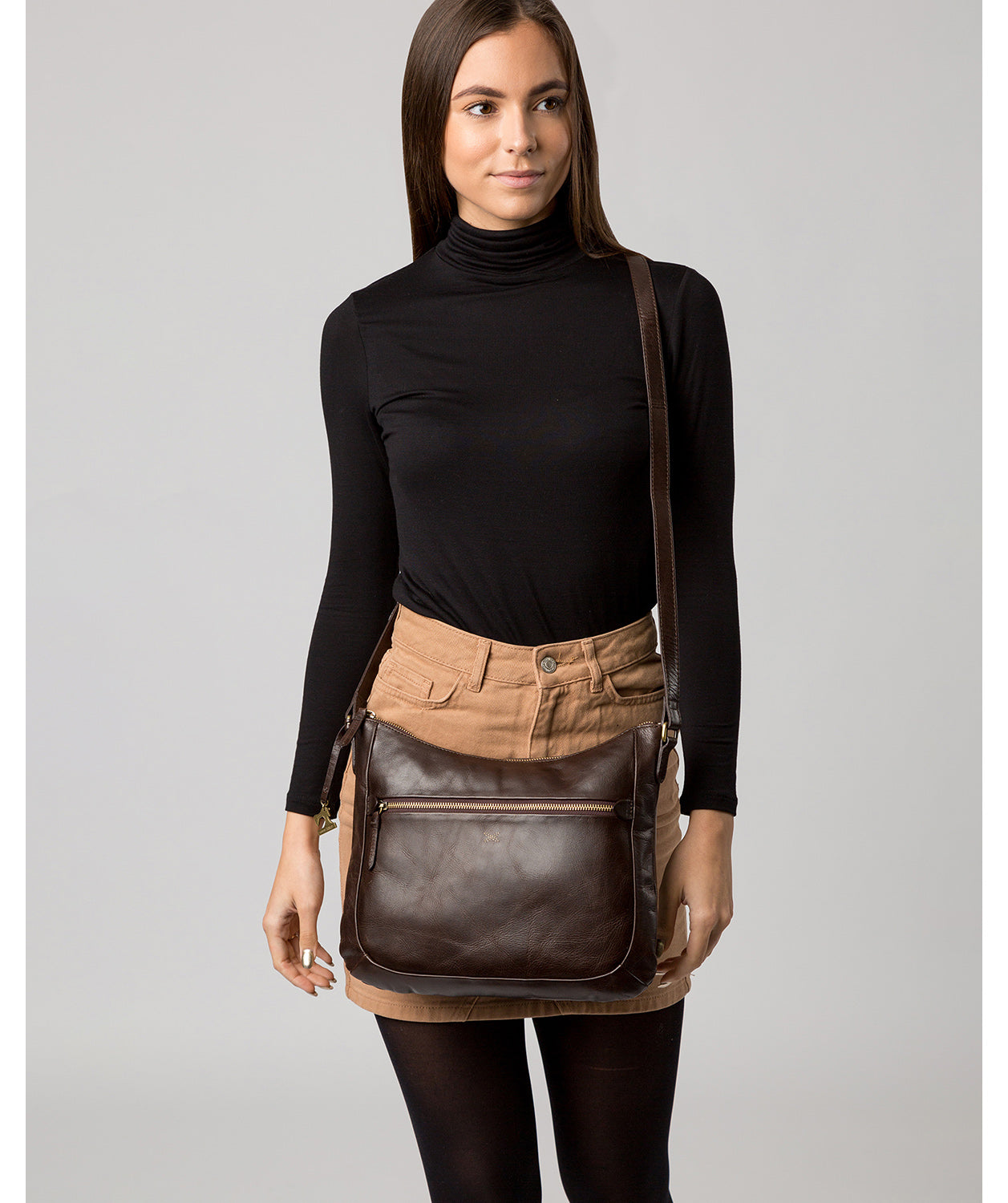 'Kay' Dark Chocolate Leather Cross Body Bag Pure Luxuries London