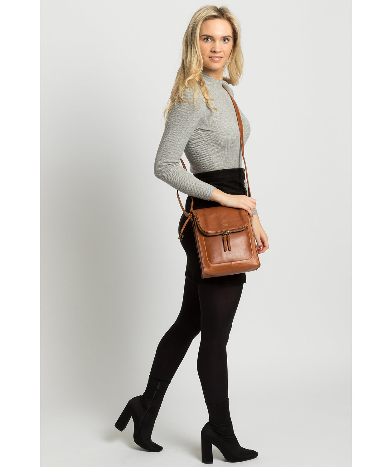 'Sophia' Bourbon Leather Cross Body Bag