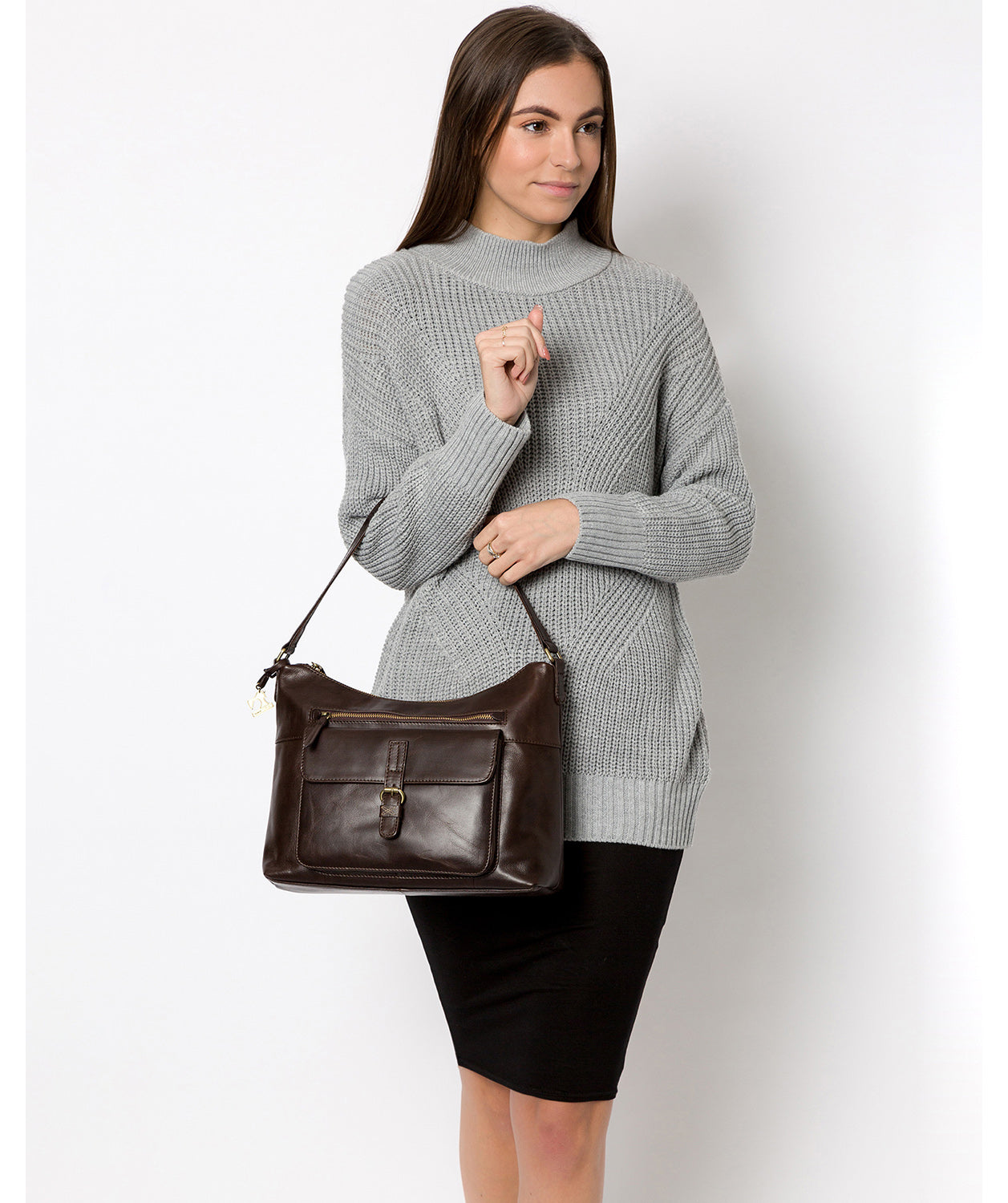 'Laura' Dark Chocolate Leather Shoulder Bag image 2