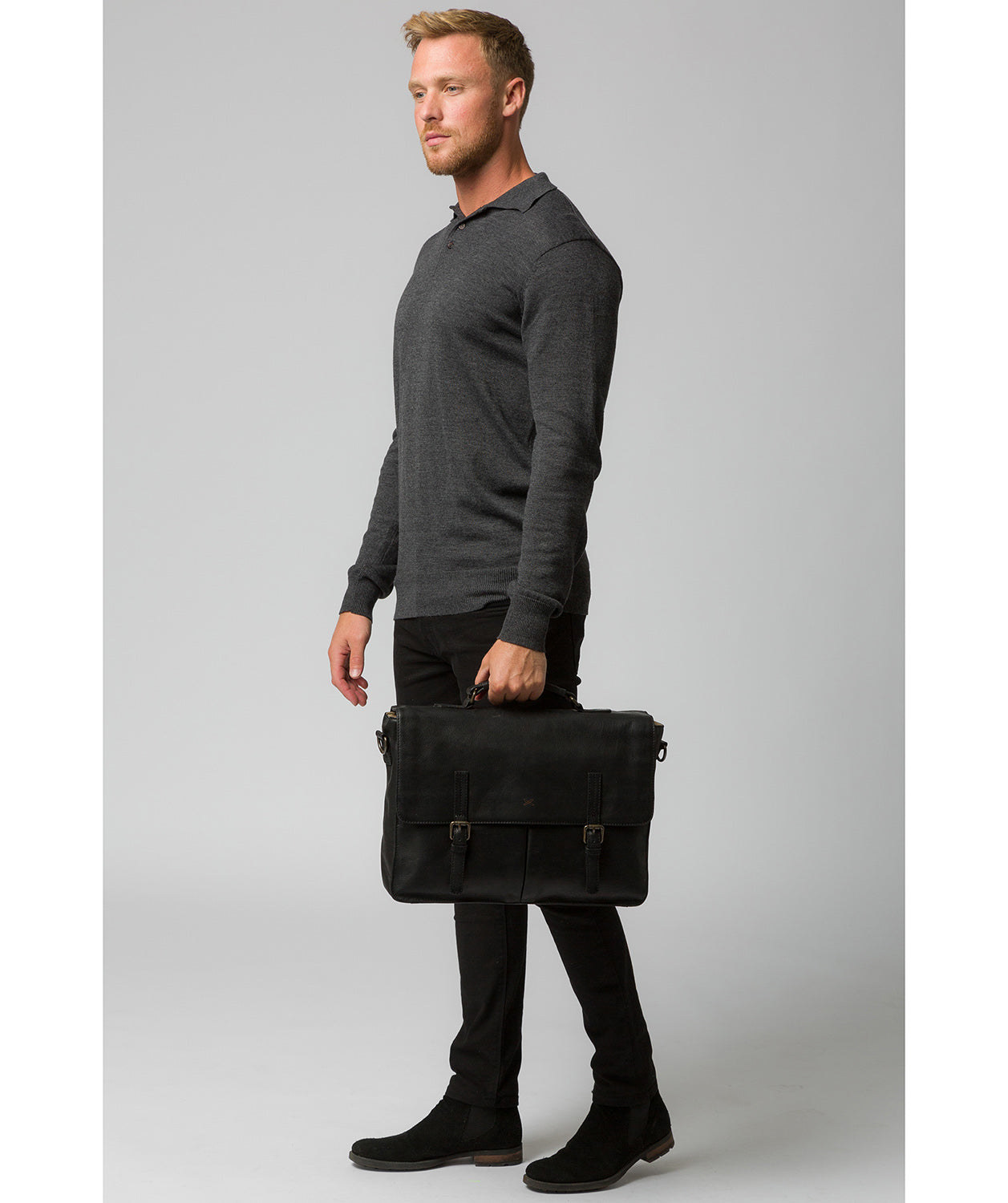 'Lorton' Black Leather Briefcase Pure Luxuries London