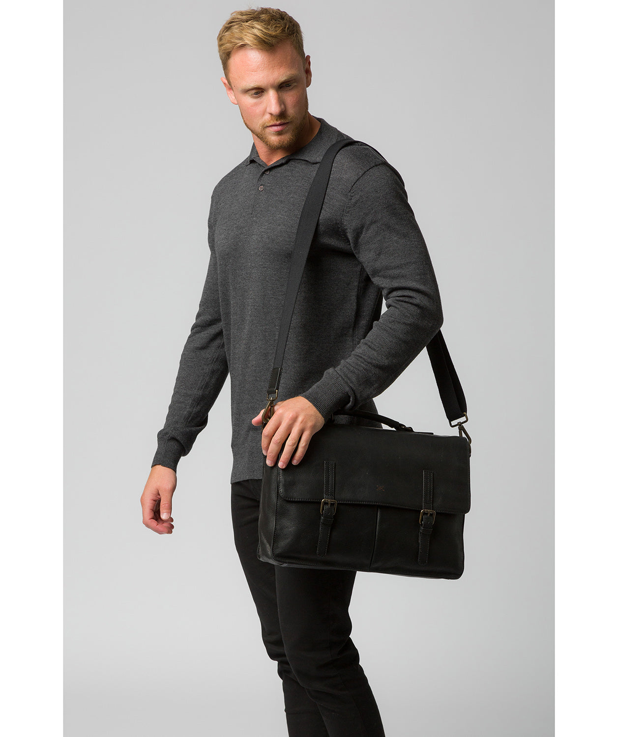 'Lorton' Black Leather Briefcase Pure Luxuries London