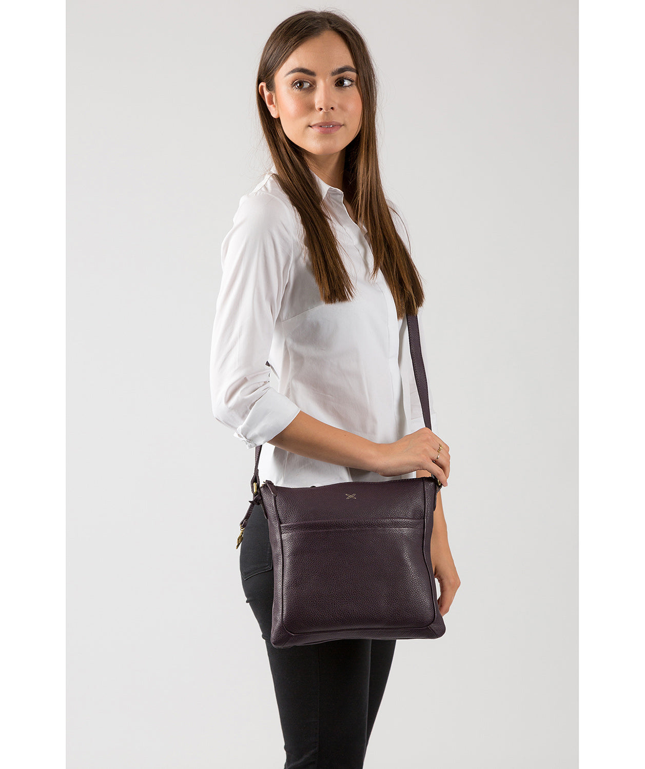 'Essie' Plum Leather Cross Body Bag