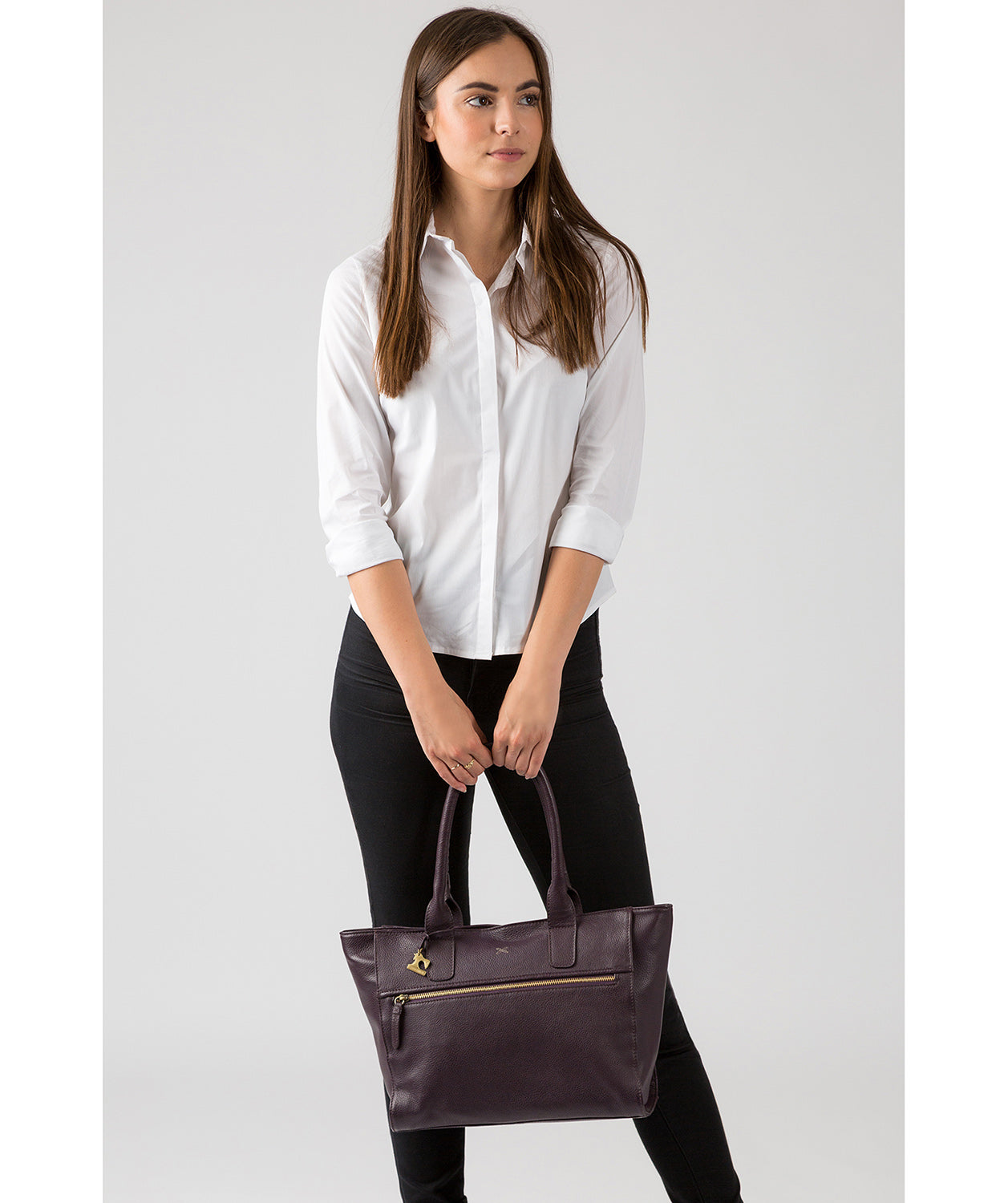 'Quinn' Plum Leather Tote Bag