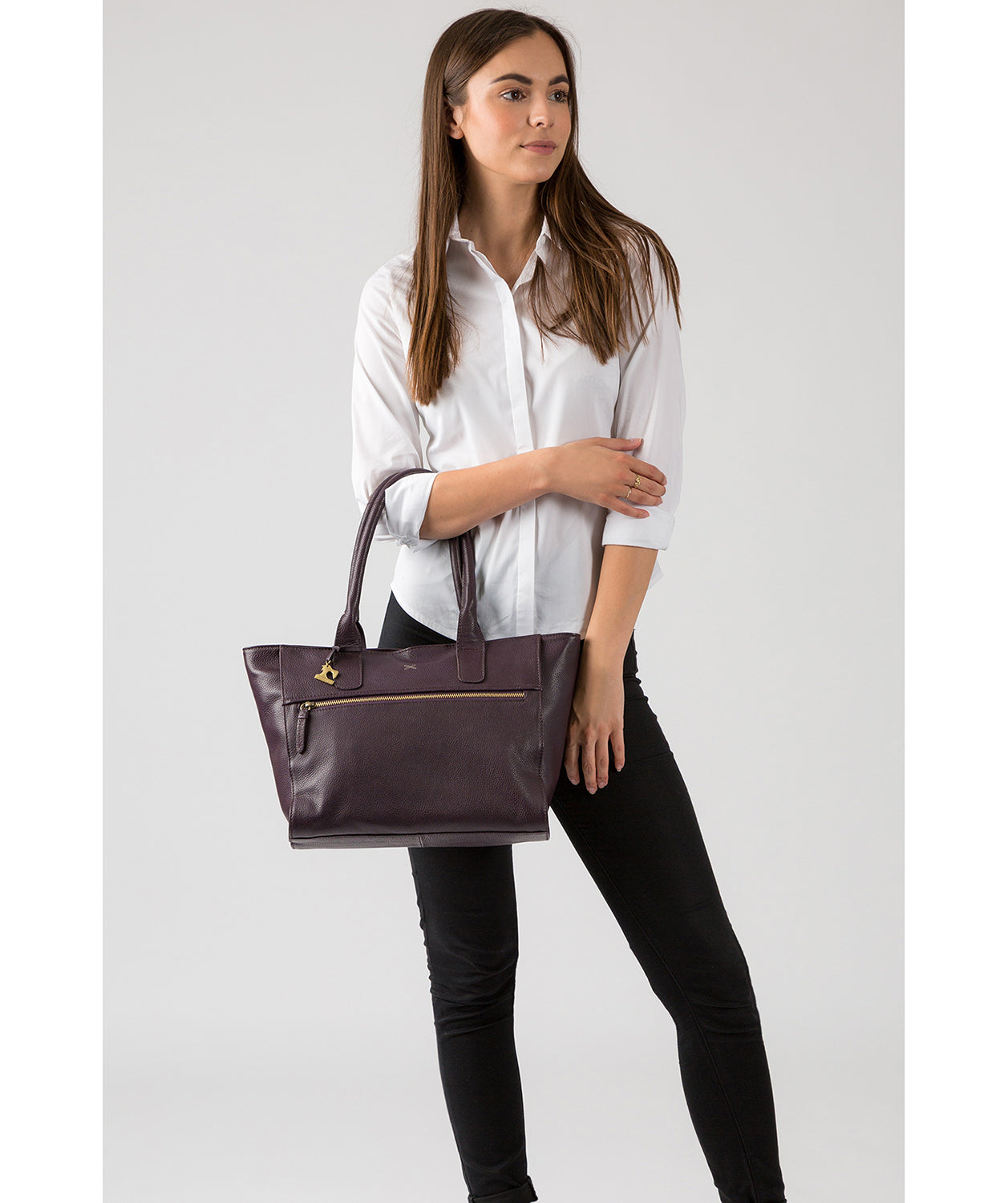 'Quinn' Plum Leather Tote Bag image 2