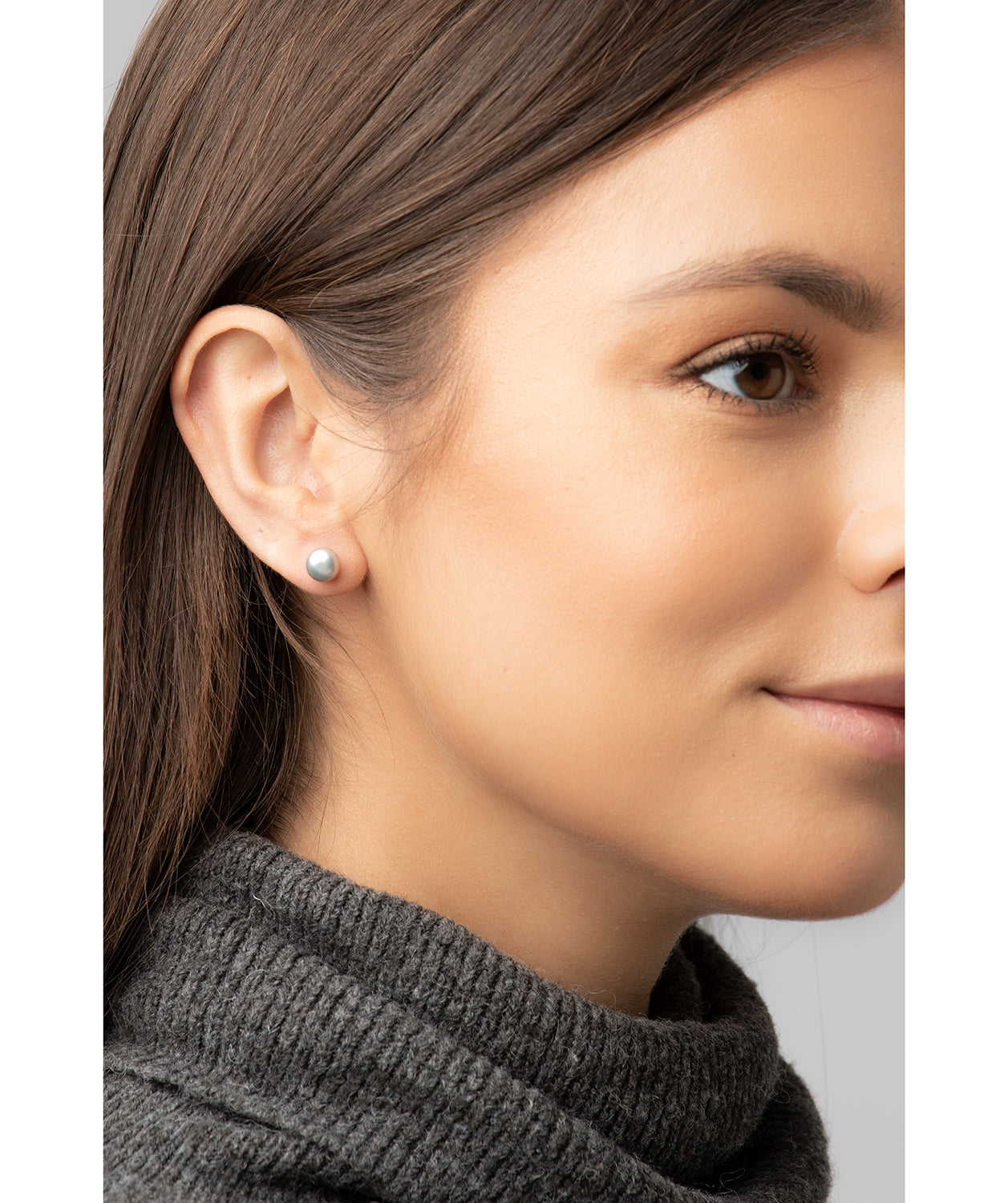 Gift Packaged 'Hazel' 7-7.5mm Grey Freshwater Button Pearl Stud Earrings