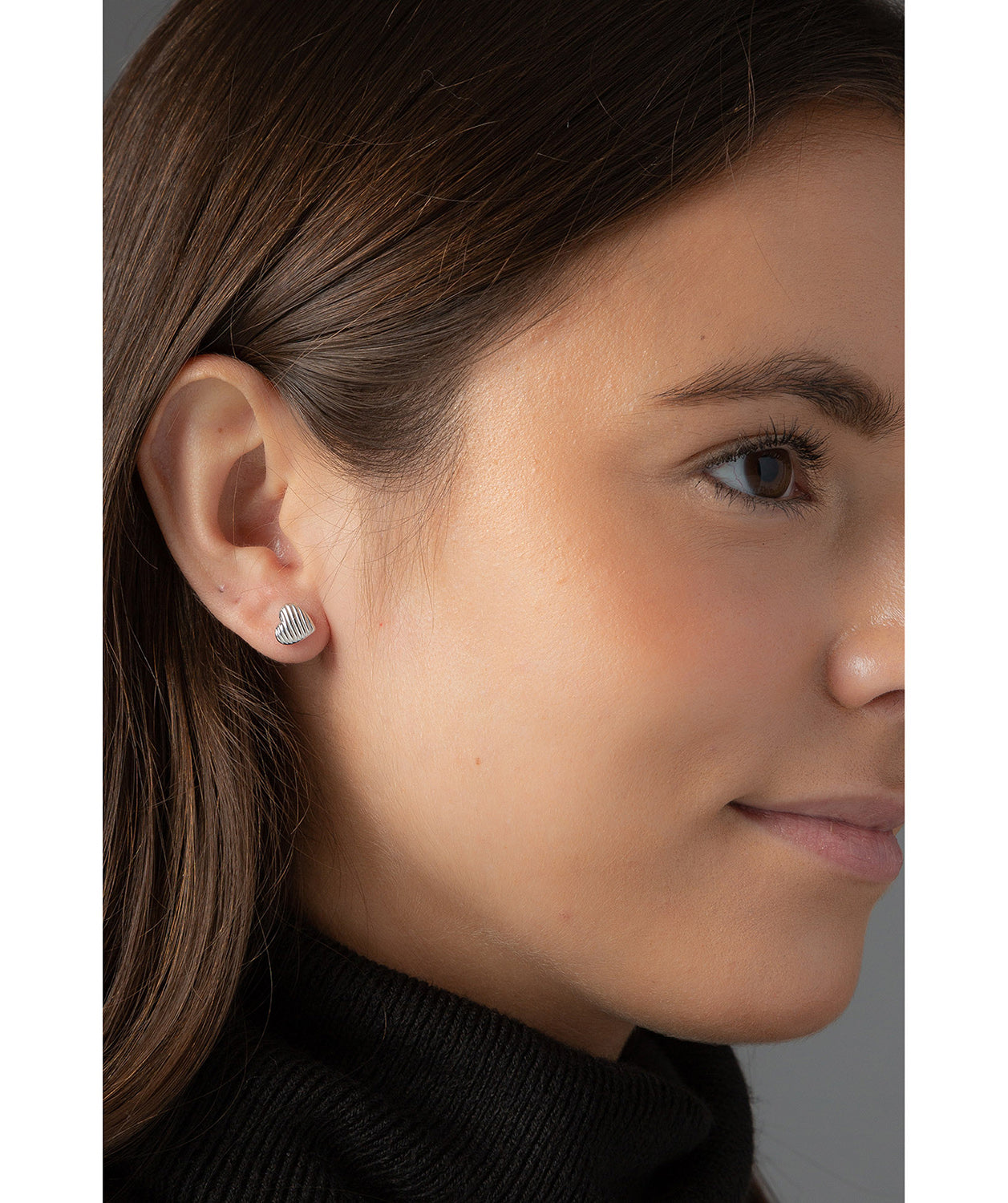 'Amada' Sterling Silver Ridged Heart Earrings image 2