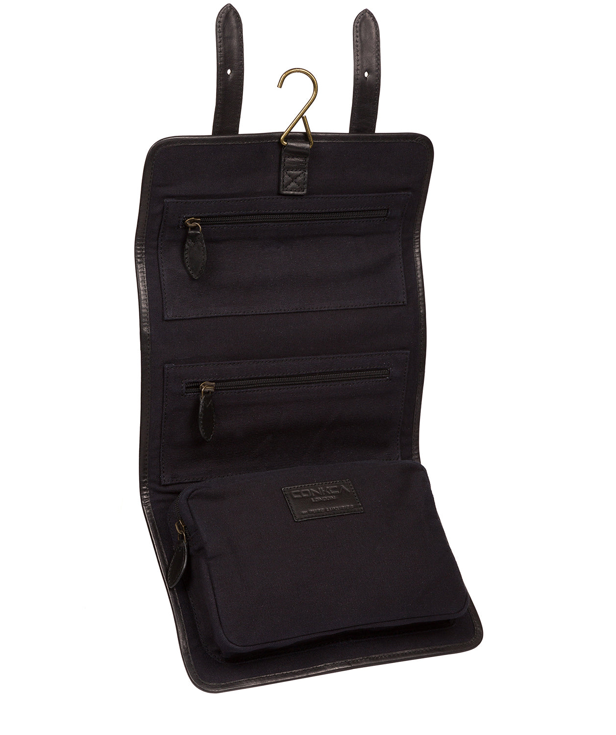 'Mere' Black Leather Hanging Washbag image 4